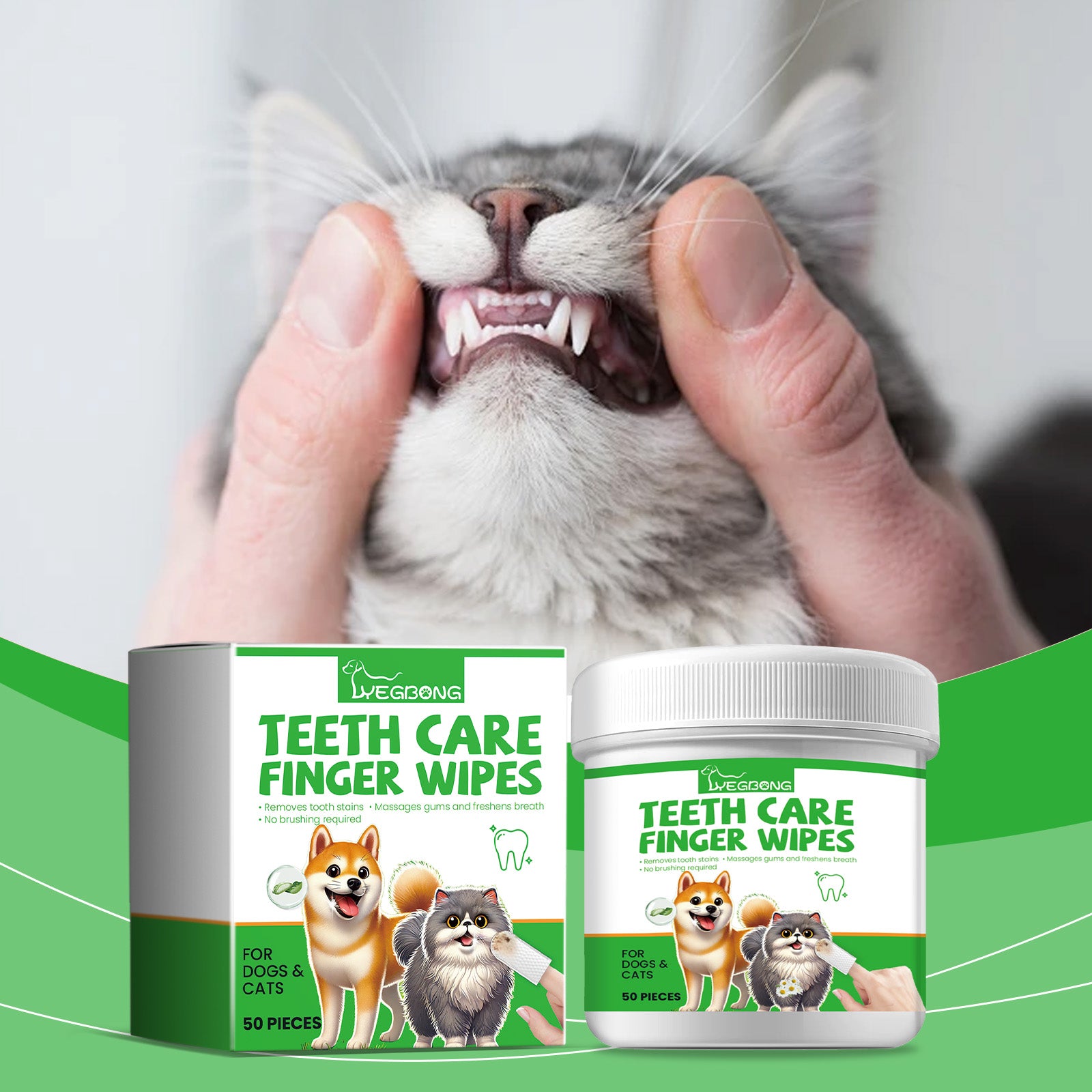 Yegbong Dog And Cat Tooth Wipes, Pet Dog Mild Tooth Cleaning Tartar Stains Fresh Breath Wipes