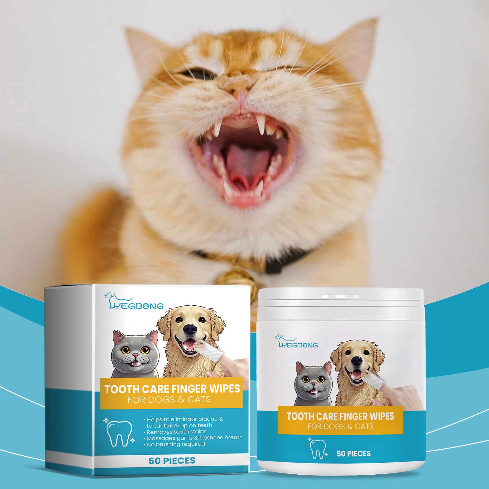 Yegbong Cat And Dog Tooth Wipes, Pet Tooth Cleaning Tartar Clean Repair Fresh Care Fingercover
