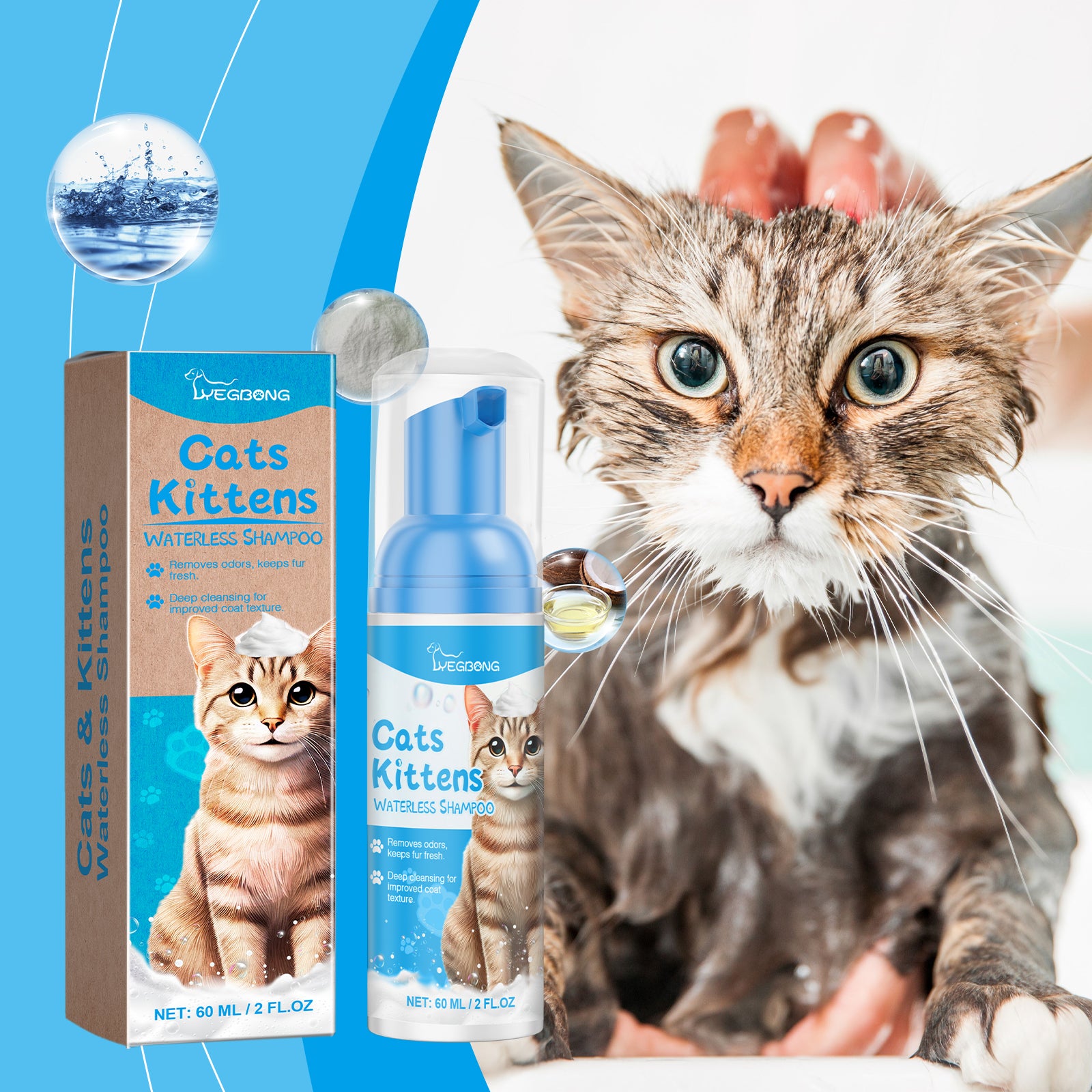 Yegbong Cat Cleaning Mousse With Kitty Cleaning Foam Pet Care Gentle Non-Irritating Cleaning Mousse