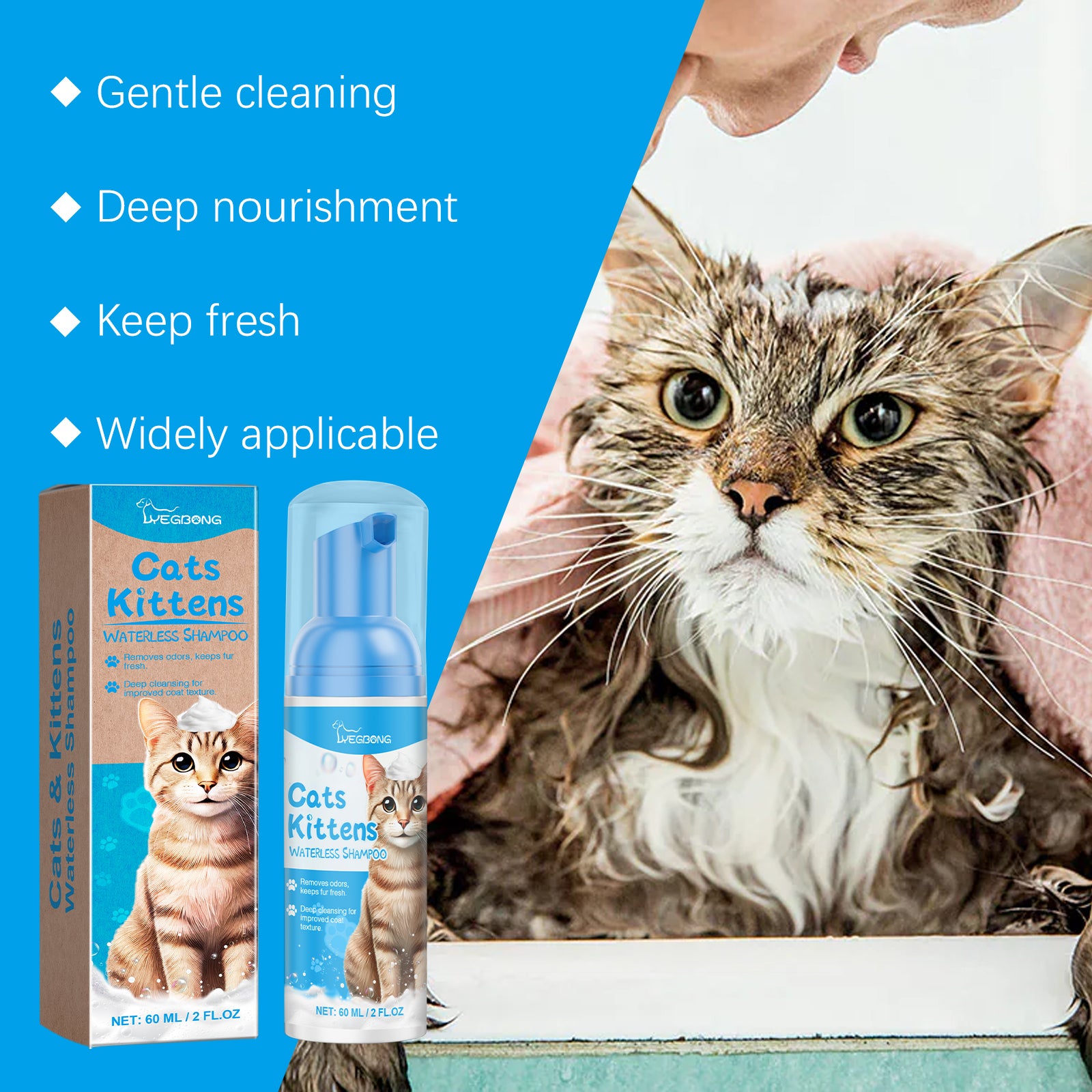 Yegbong Cat Cleaning Mousse With Kitty Cleaning Foam Pet Care Gentle Non-Irritating Cleaning Mousse