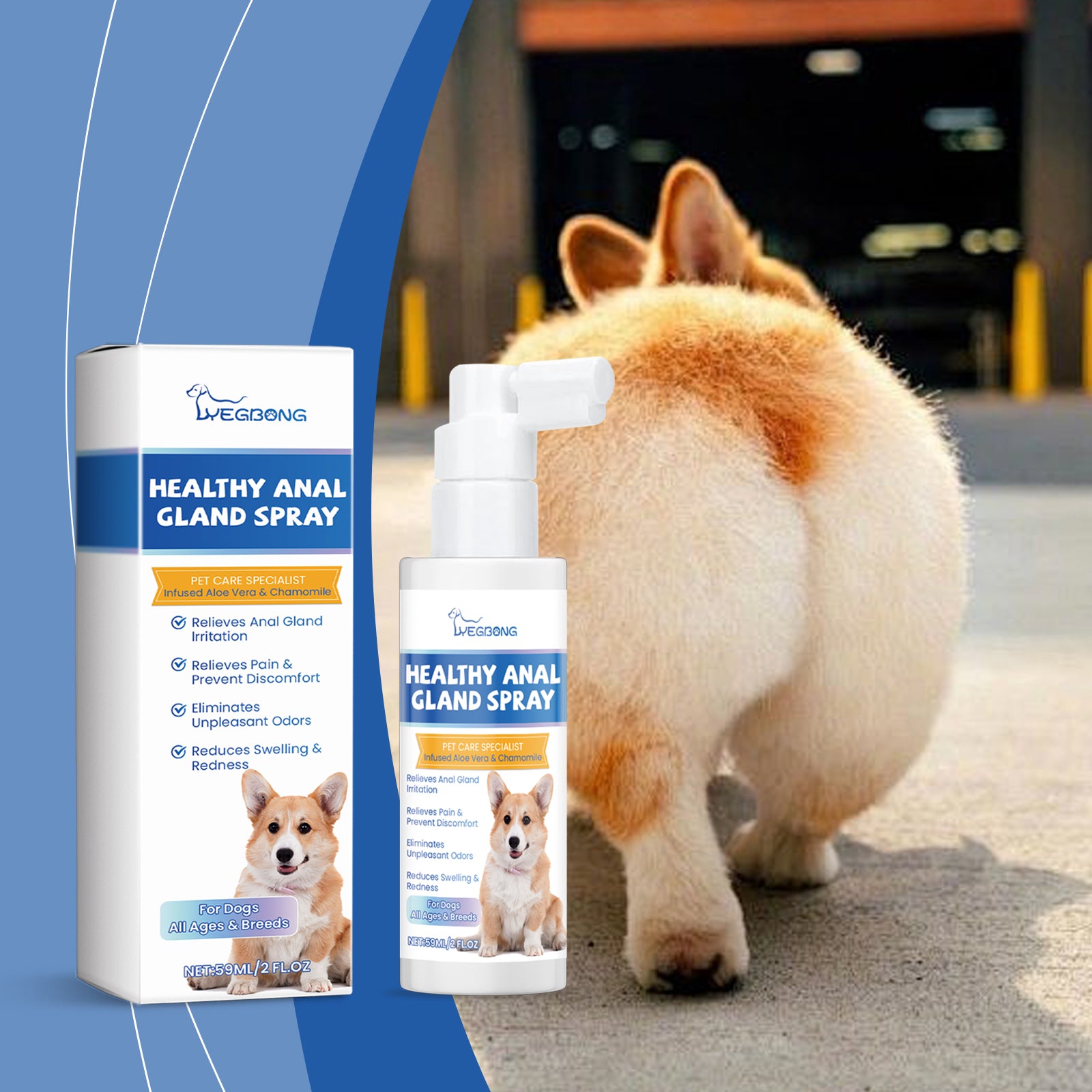 Yegbong Dog Anal Gland Odor Removal Spray, Mild Ingredients Fresh Clean Odor Removal After Potting Care