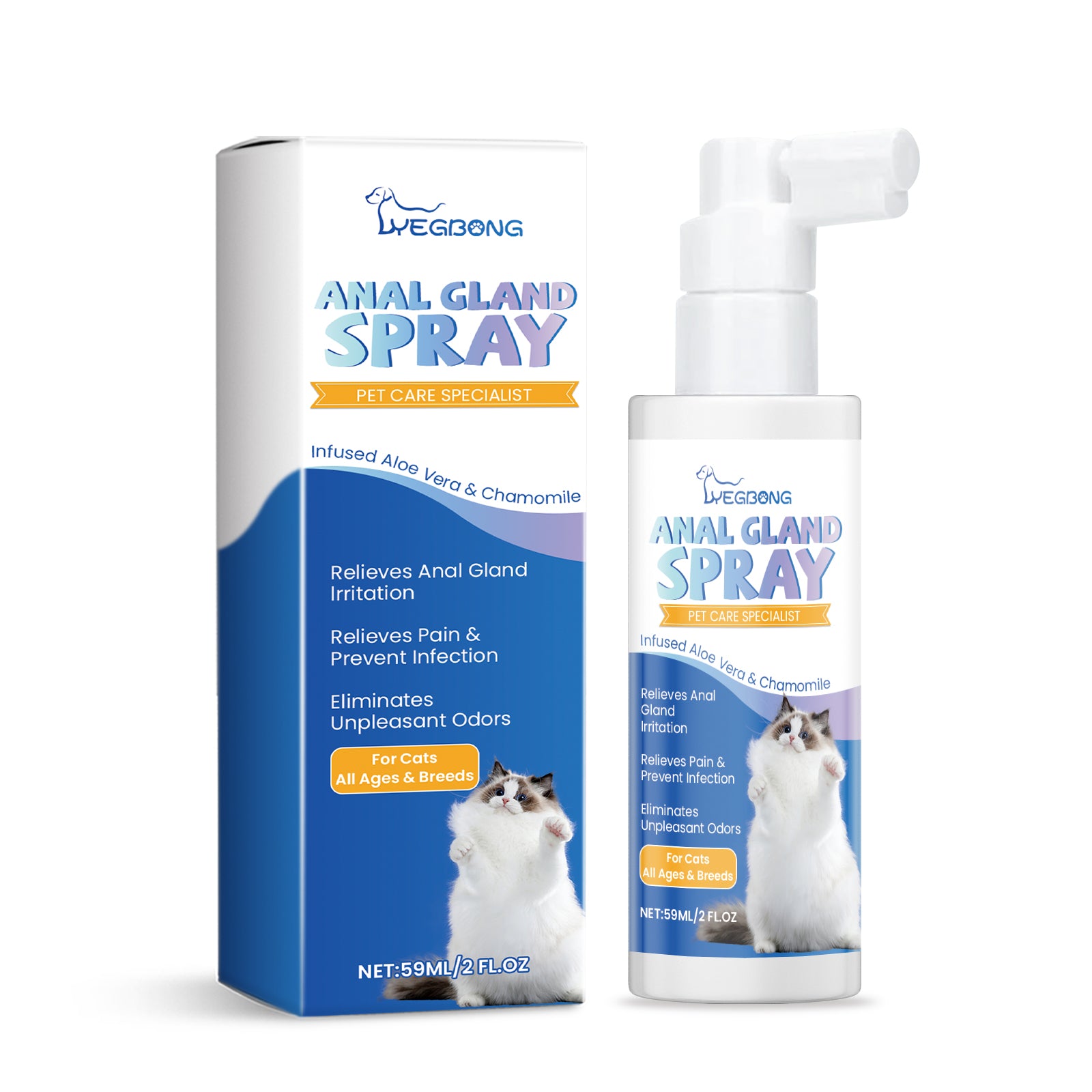 Yegbong Cat Anal Gland Odor Removal Spray, Fresh Odor Removal After Cleaning Spray For Cats