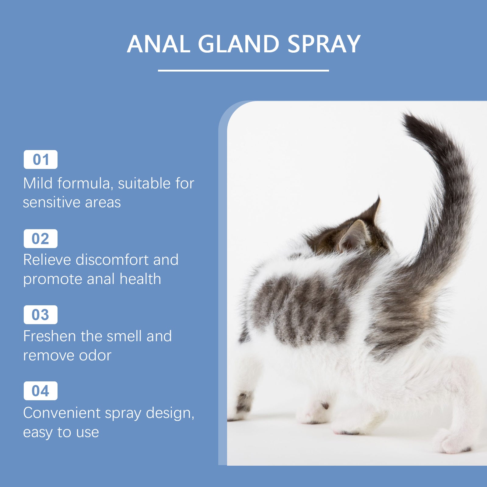Yegbong Cat Anal Gland Odor Removal Spray, Fresh Odor Removal After Cleaning Spray For Cats