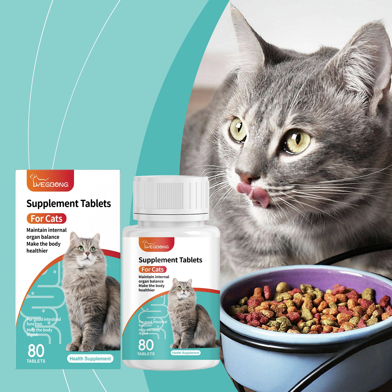 Yegbong Cat Probiotic Tablets To Improve Intestinal Health, Balance Digestion And Absorption Of Pet Nutritional Supplements