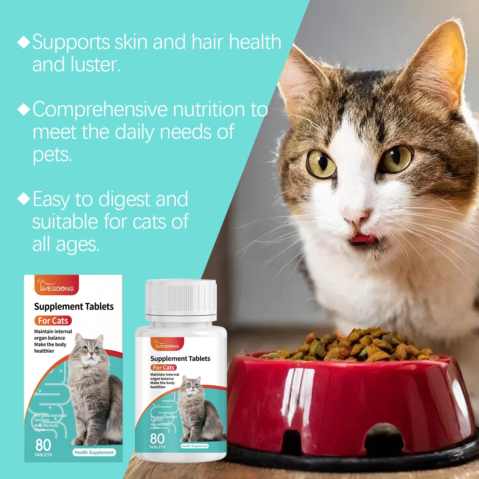 Yegbong Cat Probiotic Tablets To Improve Intestinal Health, Balance Digestion And Absorption Of Pet Nutritional Supplements