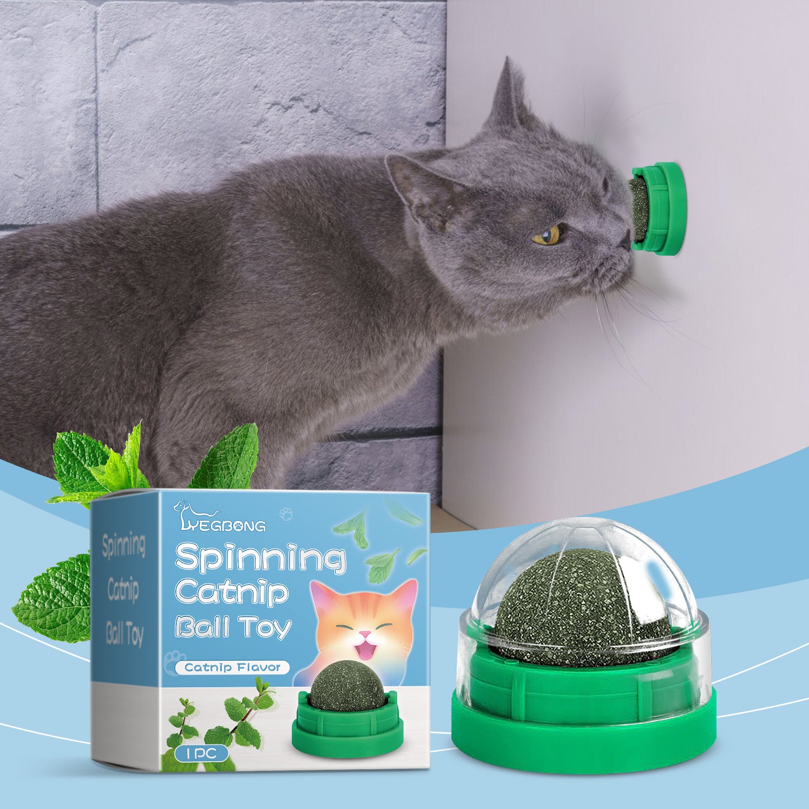 Yegbong Mint-Flavored Rotating Cat Ball Toy Chew Toy Tooth Cleaning Care Rotating Mint Ball