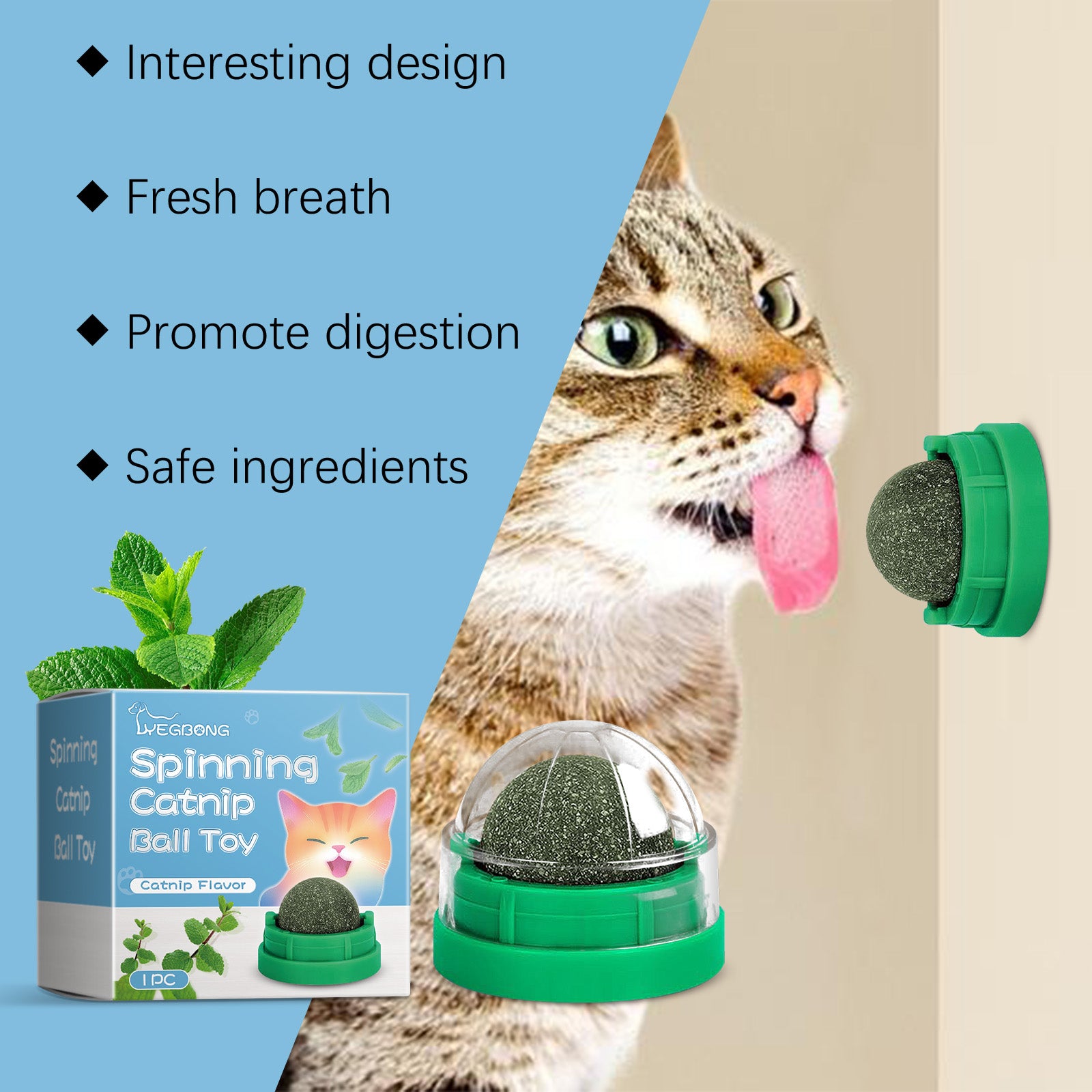 Yegbong Mint-Flavored Rotating Cat Ball Toy Chew Toy Tooth Cleaning Care Rotating Mint Ball