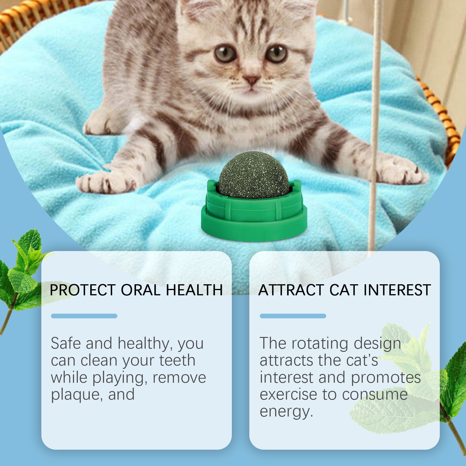 Yegbong Mint-Flavored Rotating Cat Ball Toy Chew Toy Tooth Cleaning Care Rotating Mint Ball