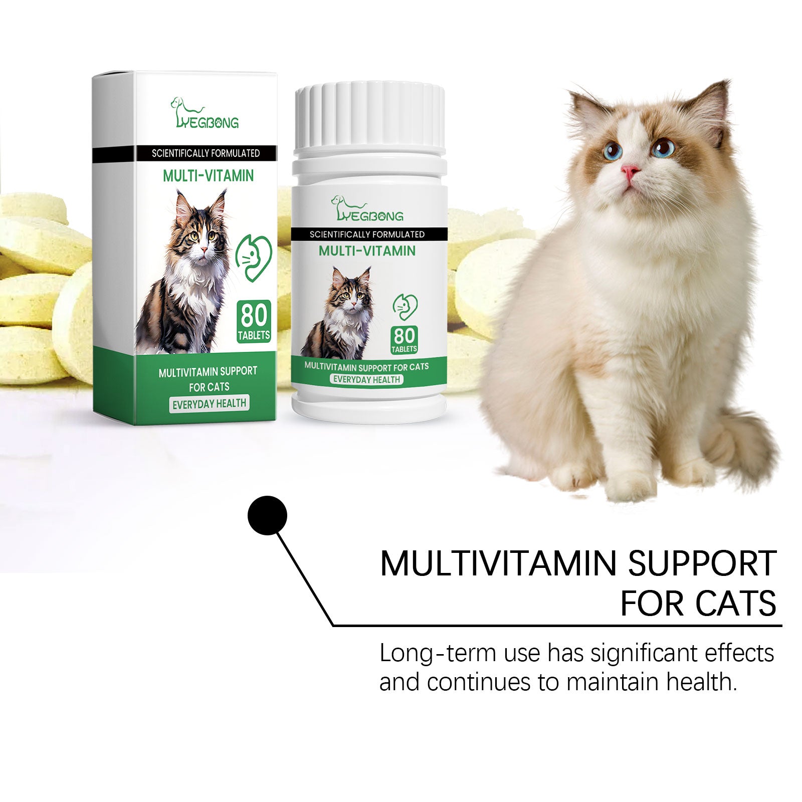 Yegbong Pet Cat Multivitamin Tablets, Cats Supplement Vitamin Micronutrient Nutritional Supplements