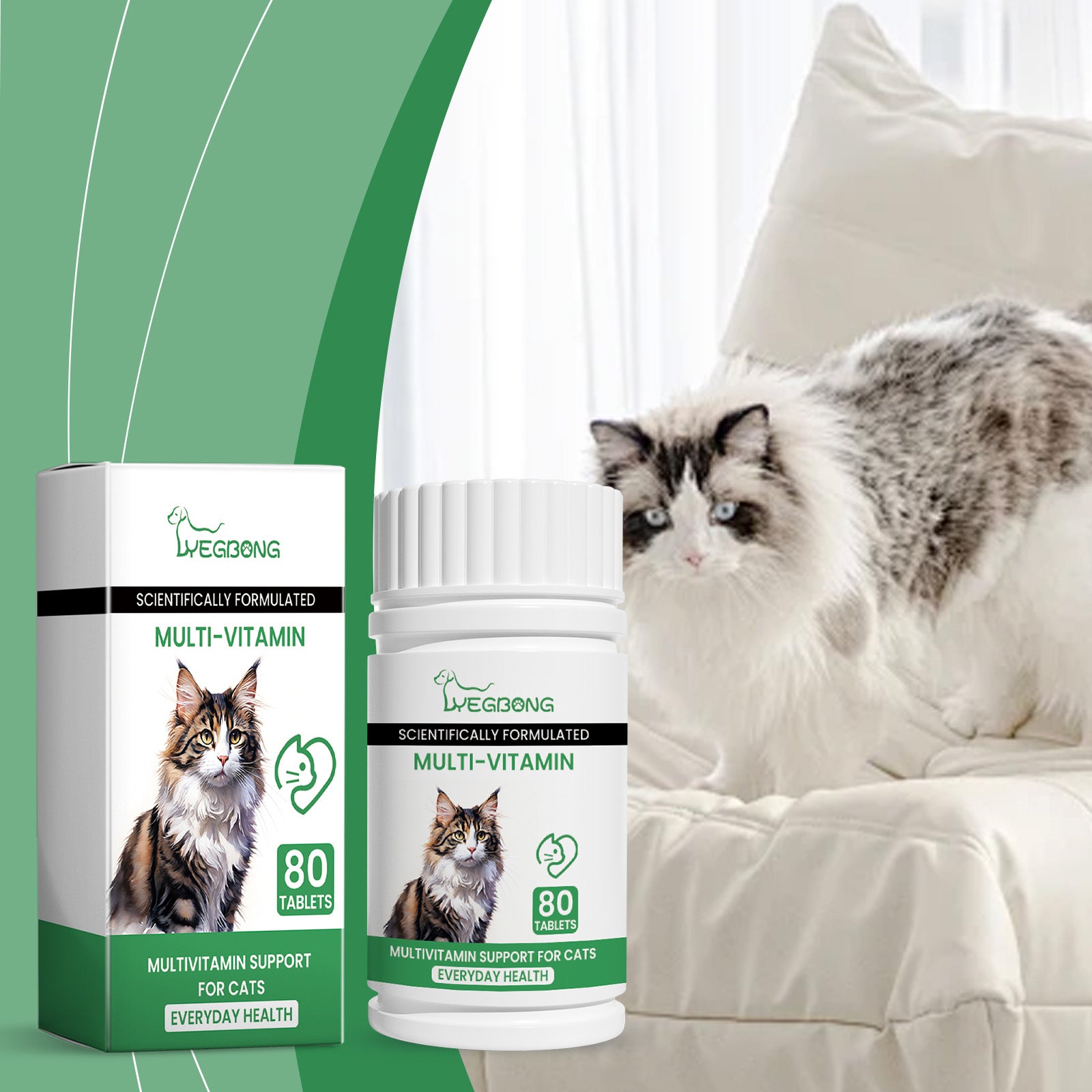 Yegbong Pet Cat Multivitamin Tablets, Cats Supplement Vitamin Micronutrient Nutritional Supplements