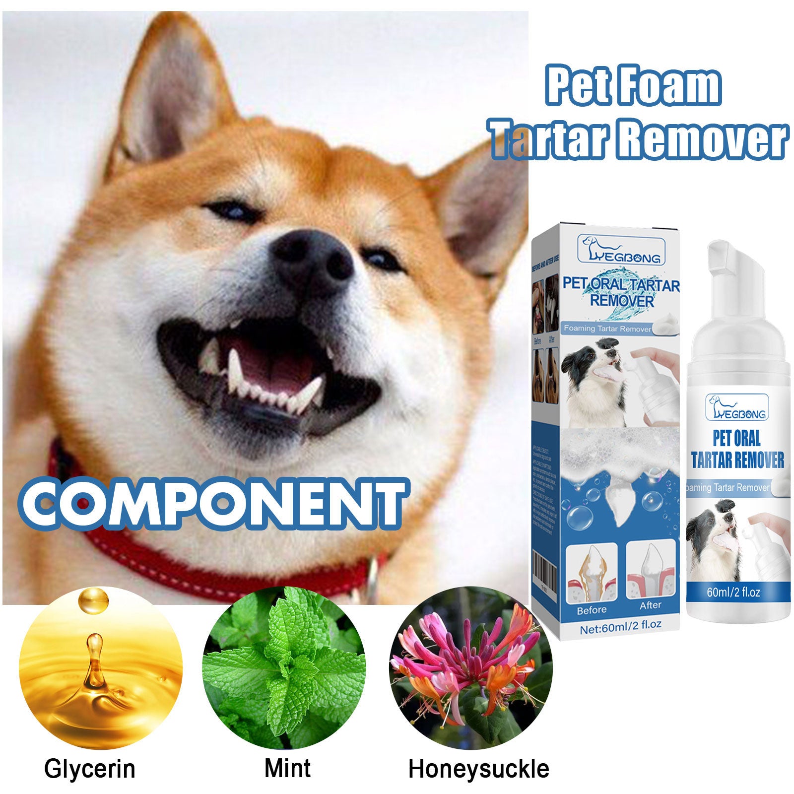 Yegbong Pet Tartar Remover, Removing Dental Calculus Yellow Teeth Halitosis Cleaning Teeth Mouth Foam Cleaner