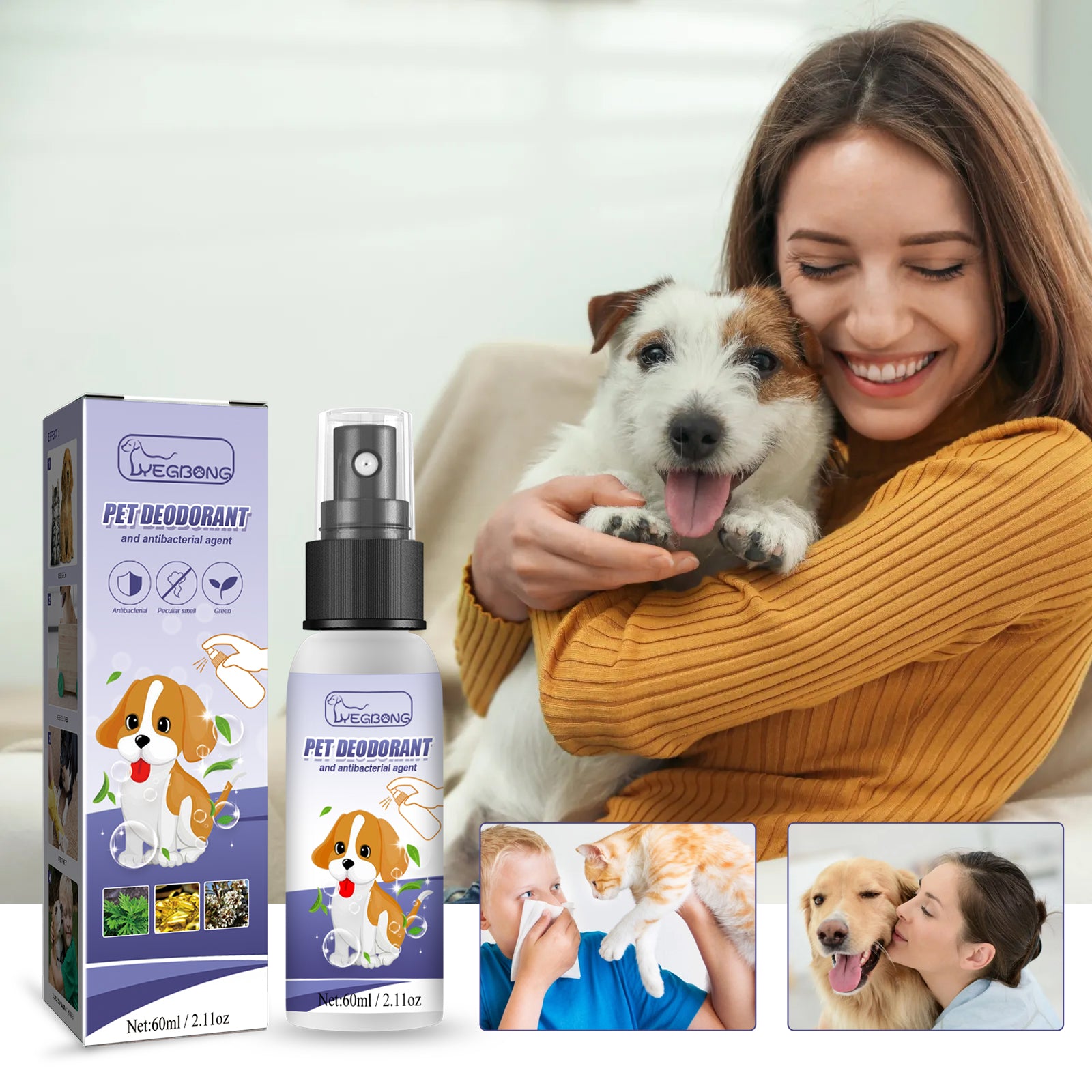 Yegbong Pet Deodorant Spray To Remove Odors, Dogs And Cats To Remove Urine Odor Body Odor Feces Smell Clean Air