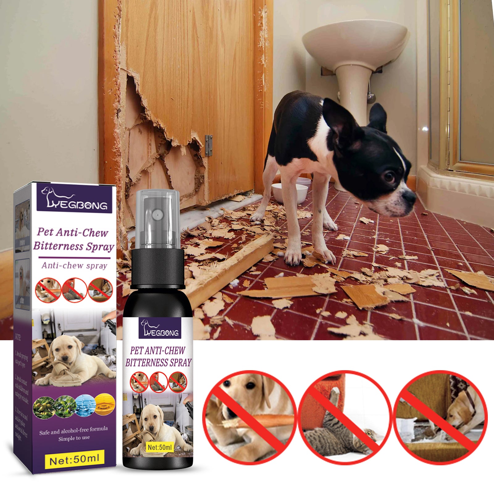 Yegbong Anti-Chewing Bitter Spray For Pets, Prevent Dogs Tearing Apart Homes Scratching And Biting Long-Lasting Indoor Repellent Spray