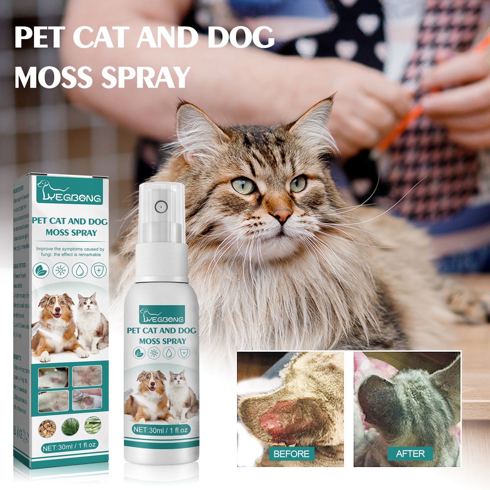 Yegbong Pet Skin Medicine Spray, Cats And Dogs To Remove Mite Skin Itching To Remove Red Hair To Itch