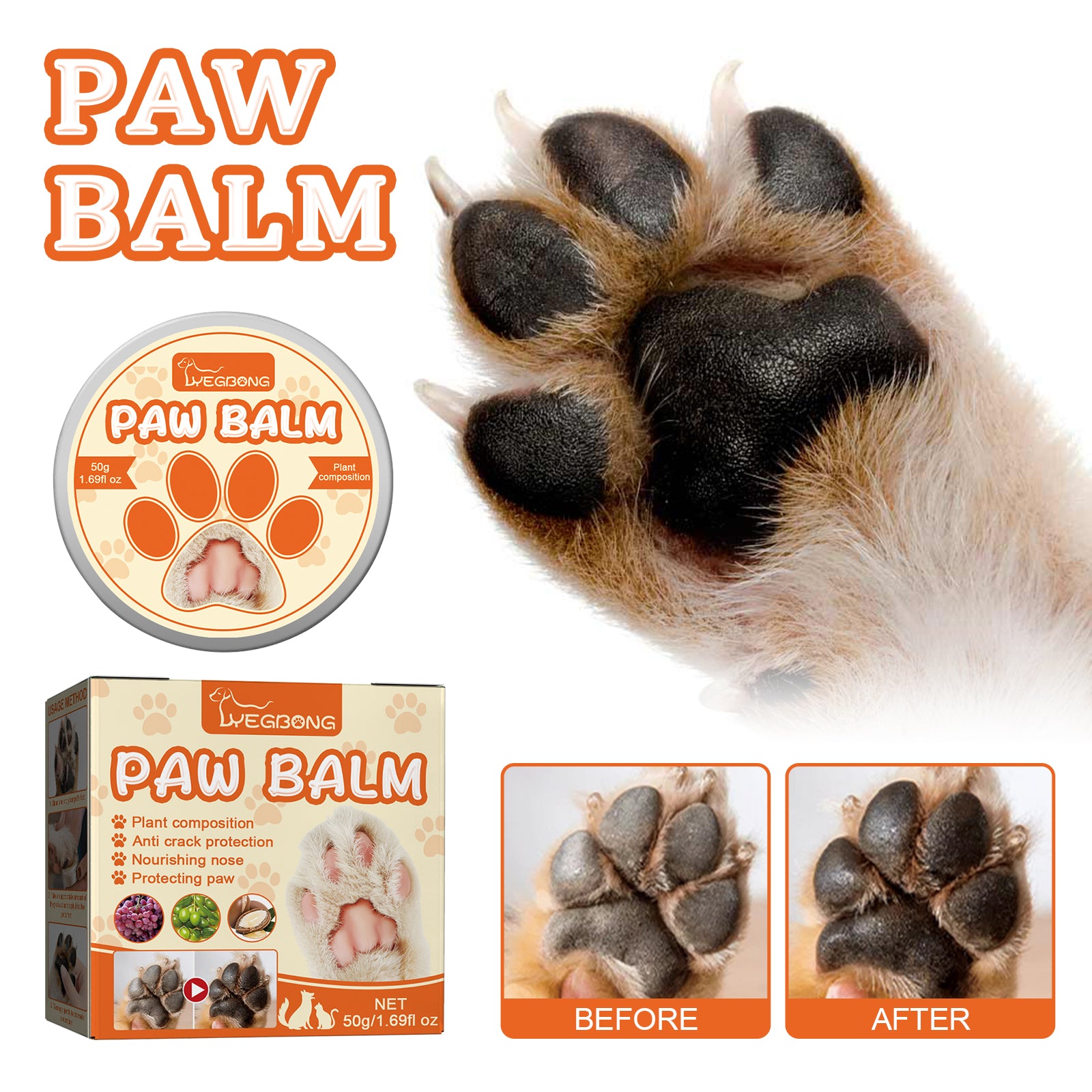 Yegbong Pet Moisturizing Paw Care Cream, Cats And Dogs Universal Moisturizing Feet Soles Meat Pad Cracked Care Cream