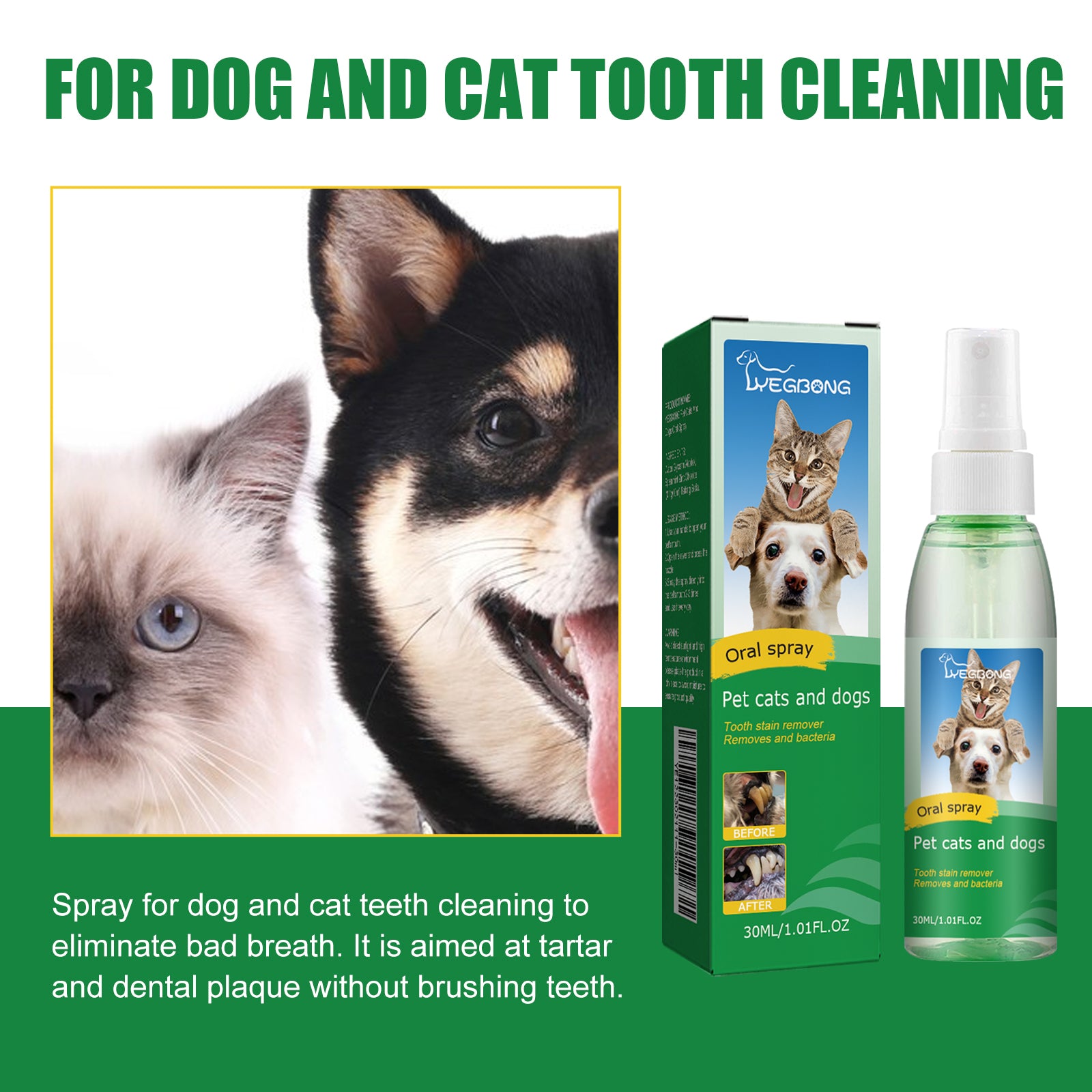 Yegbong Pet Tooth Deodorizer Spray, Cats And Dogs Universal Mouth Cleaning Breath Freshening Spray