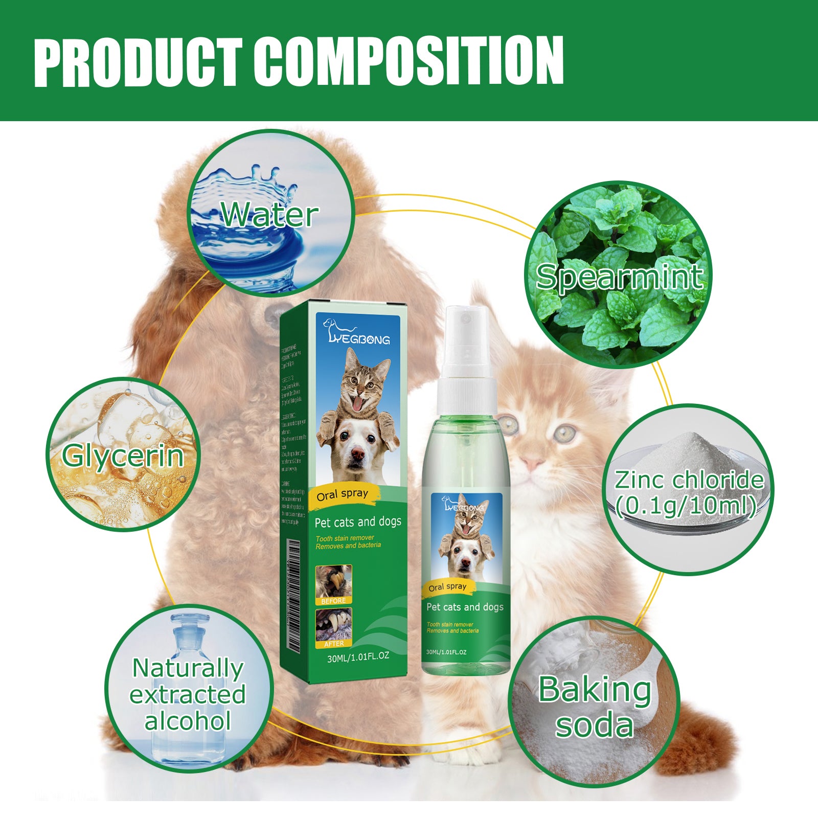 Yegbong Pet Tooth Deodorizer Spray, Cats And Dogs Universal Mouth Cleaning Breath Freshening Spray