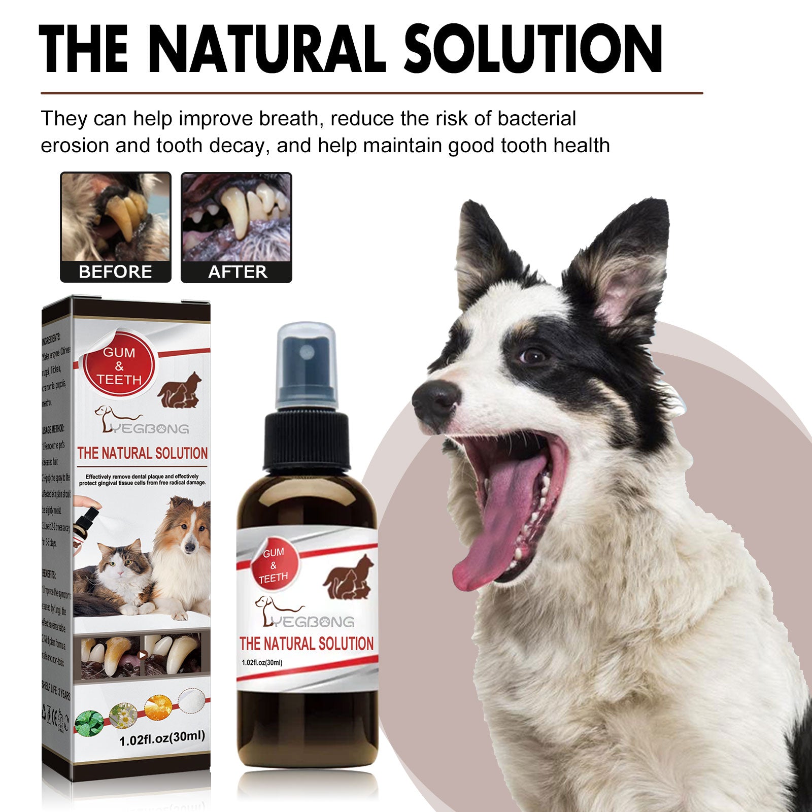 Yegbong Pet Tooth Cleaning Spray, Cats And Dogs Removal Tartar Stains Bad Breath Oral Cleaning Spray