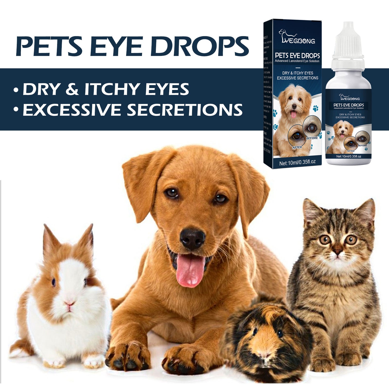 Yegbong Pet Eye Drops, Cats And Dogs Remove Tears Relieve Eyes Itchy Cleansing Eye Drops