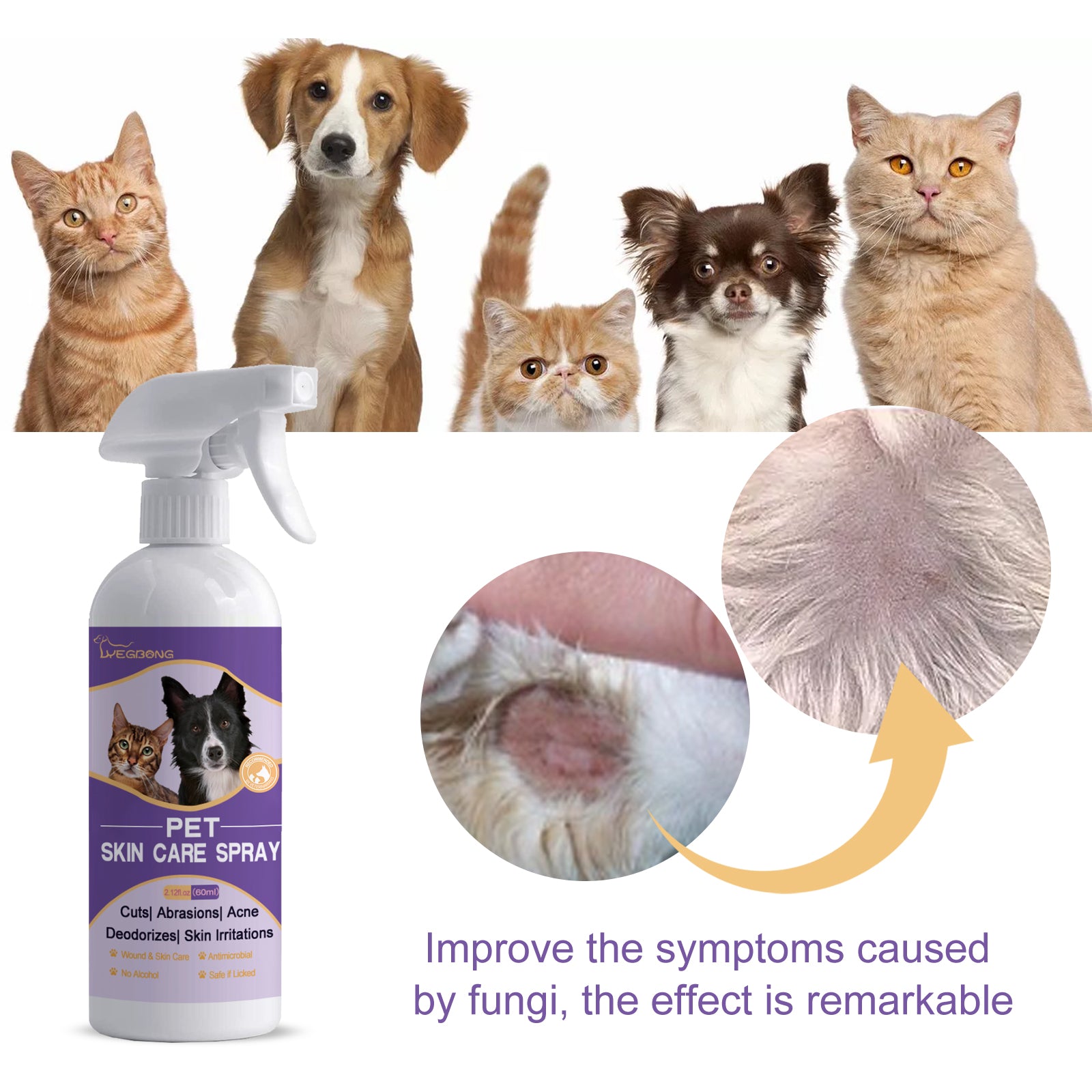 Yegbong Pet Skin Relief Spray, Relieves Dog And Cat Skin Itchiness Eliminates Mites Cleaning Care Spray