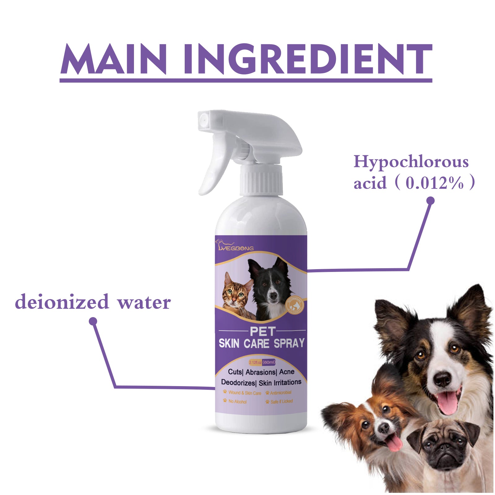 Yegbong Pet Skin Relief Spray, Relieves Dog And Cat Skin Itchiness Eliminates Mites Cleaning Care Spray
