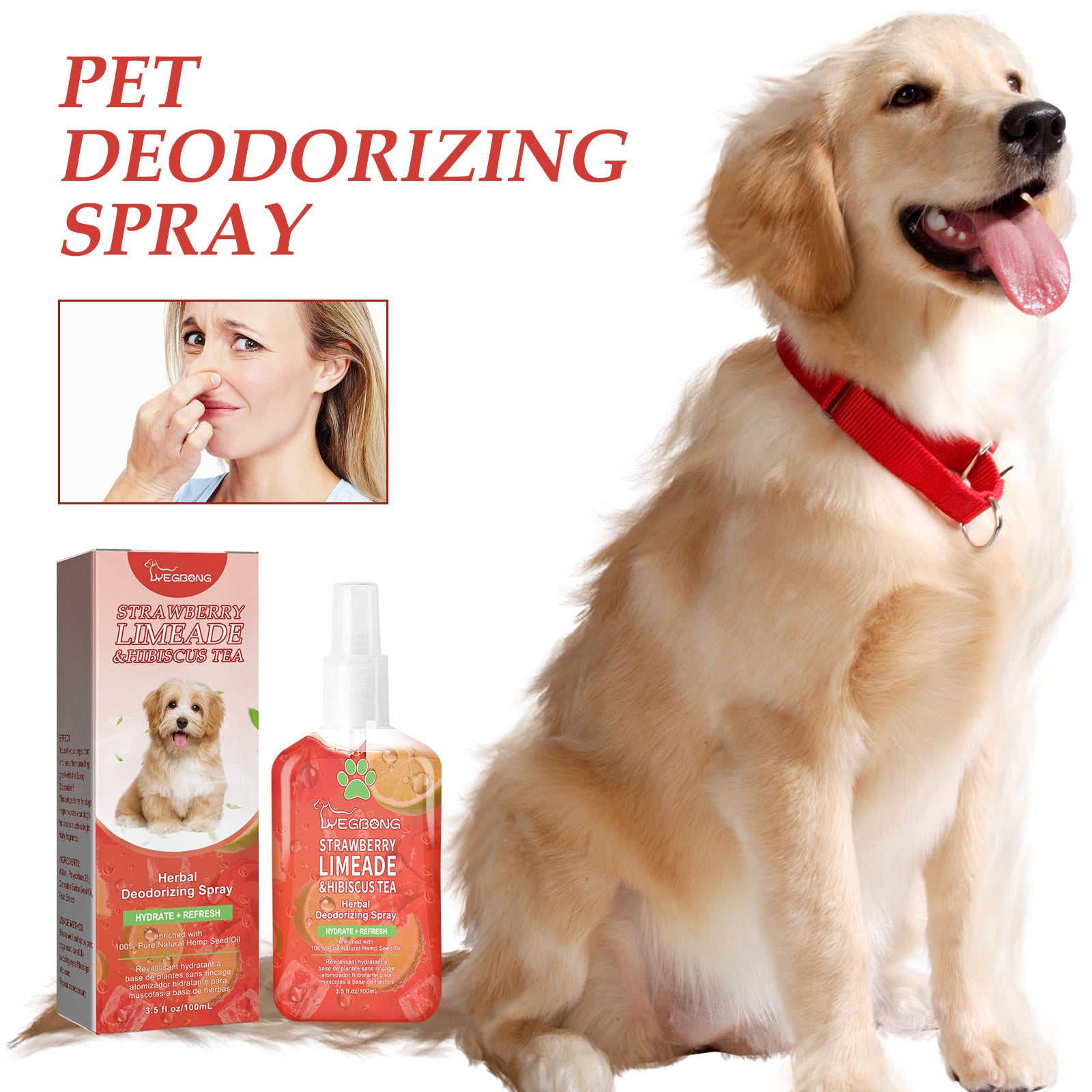 Yegbong Pet Deodorant Spray, Indoor Cat And Dog Deodorizer Stay Fragrance Refreshing Spray