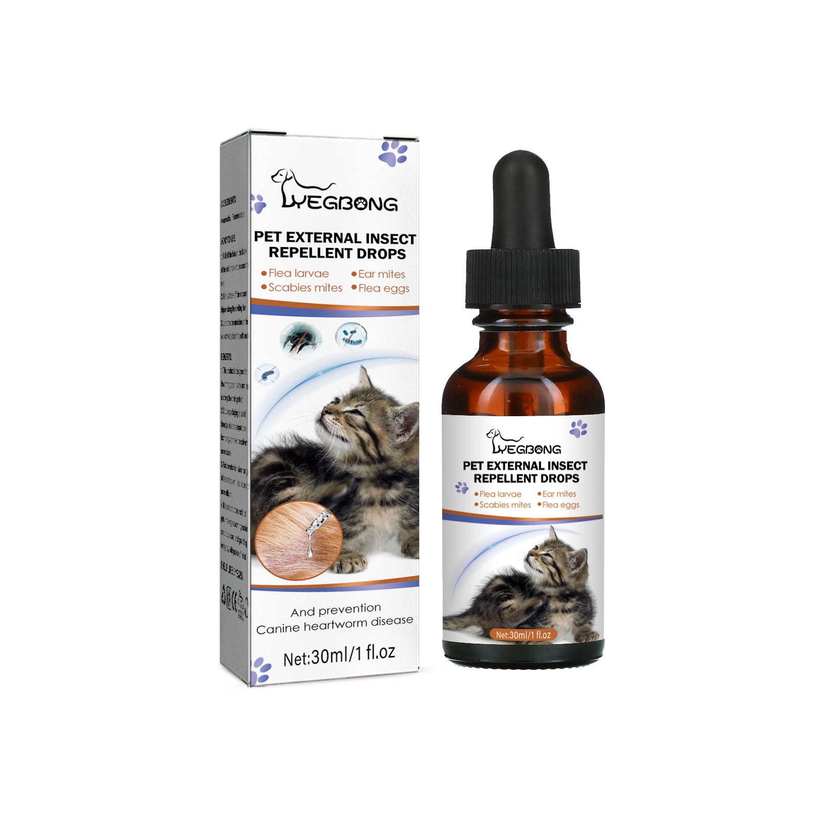 Yegbong Pet Extracorporeal Insect Repellent Drops, Cats And Dogs Clean To Remove Ticks And Fleas Drops