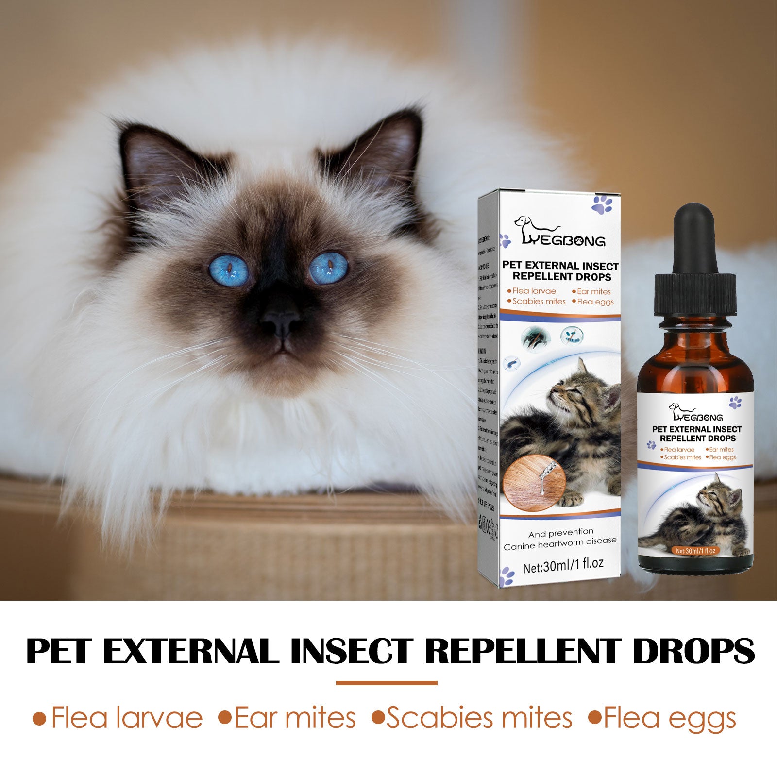 Yegbong Pet Extracorporeal Insect Repellent Drops, Cats And Dogs Clean To Remove Ticks And Fleas Drops
