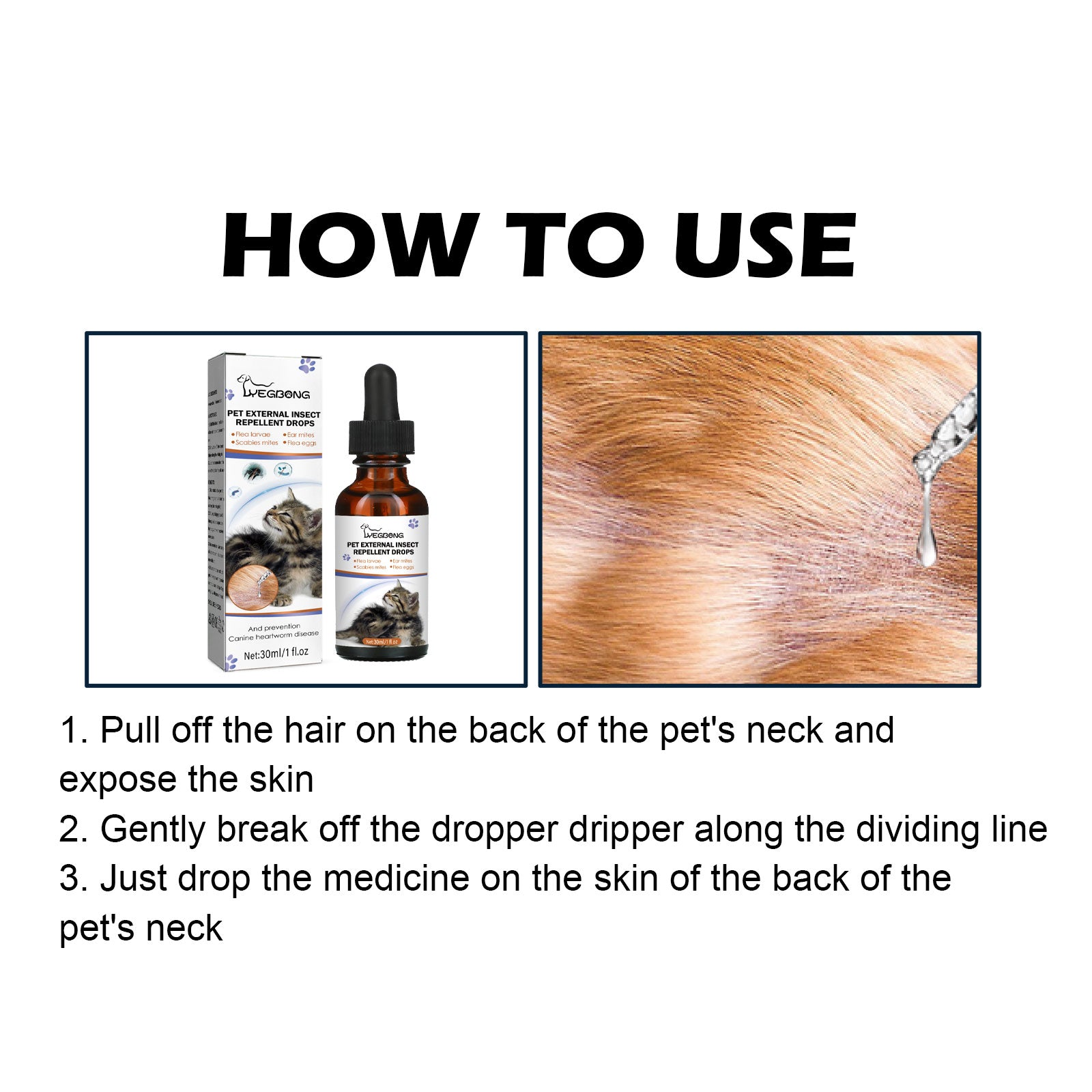 Yegbong Pet Extracorporeal Insect Repellent Drops, Cats And Dogs Clean To Remove Ticks And Fleas Drops