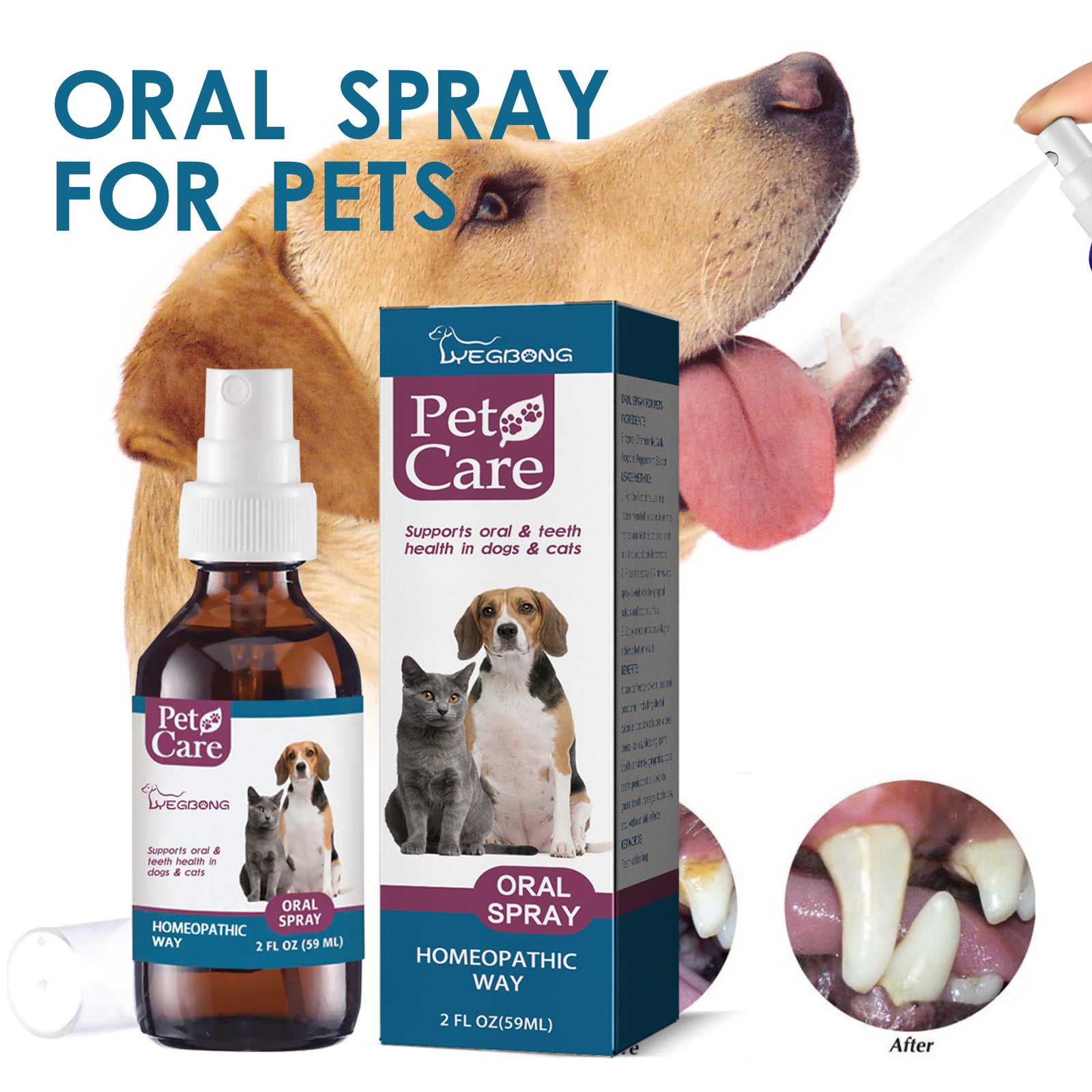 Yegbong Pet Oral Cleaning Spray, Cats And Dogs Remove Tartar And Bad Breath Fresh Mouth Care Spray