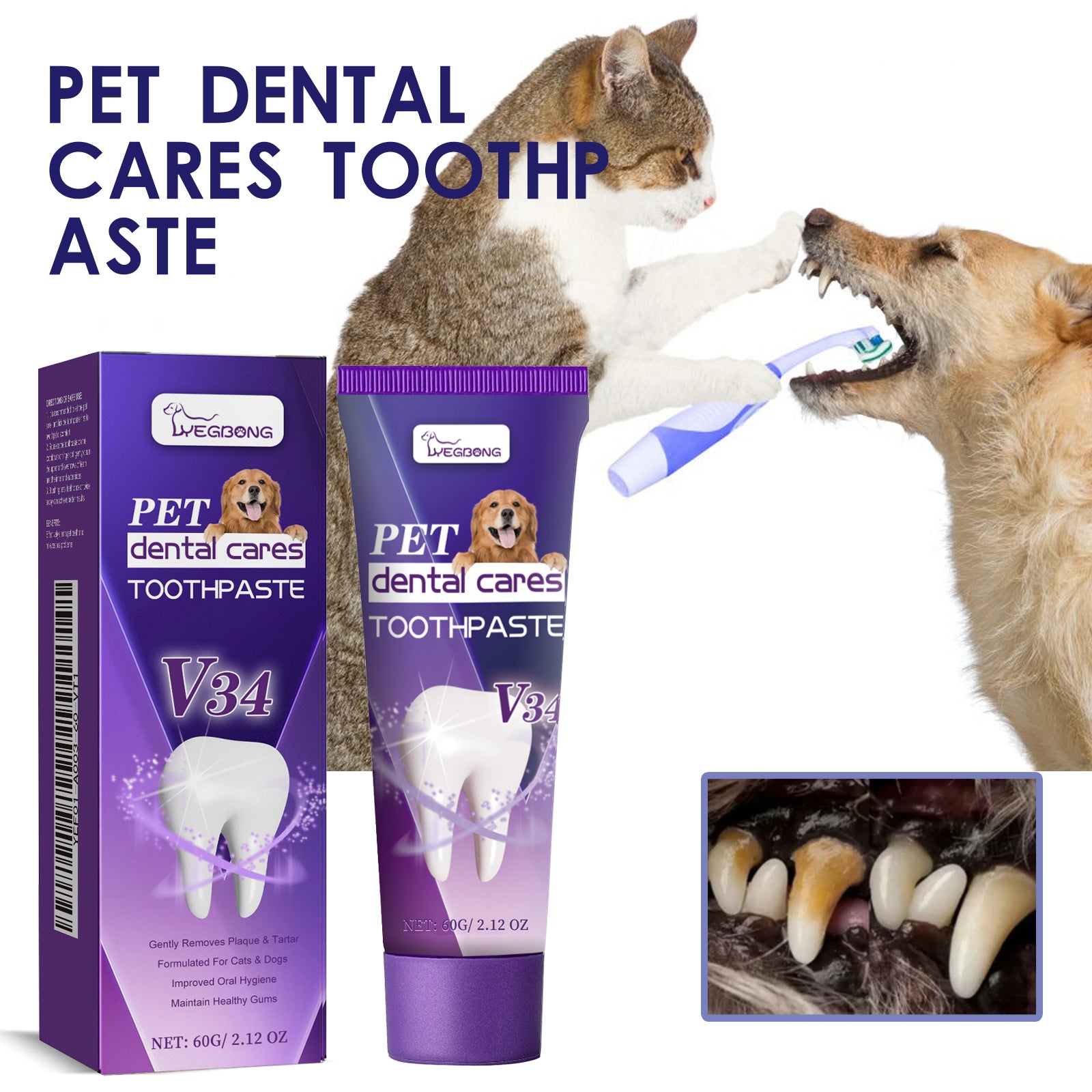 Yegbong Pet V34 Toothpaste, Pet Clean Bad Breath Tartar Care Gum Care Toothpaste