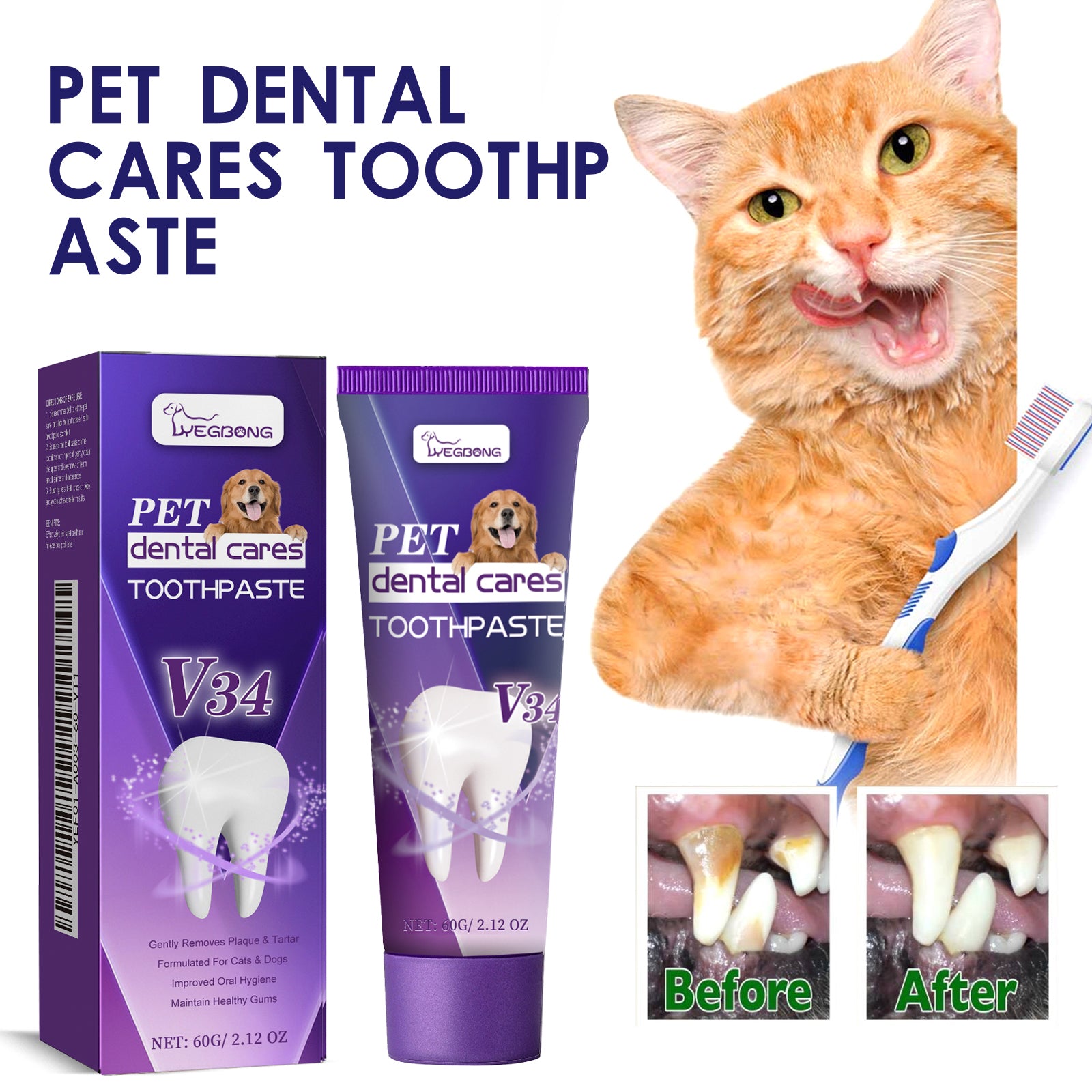 Yegbong Pet V34 Toothpaste, Pet Clean Bad Breath Tartar Care Gum Care Toothpaste