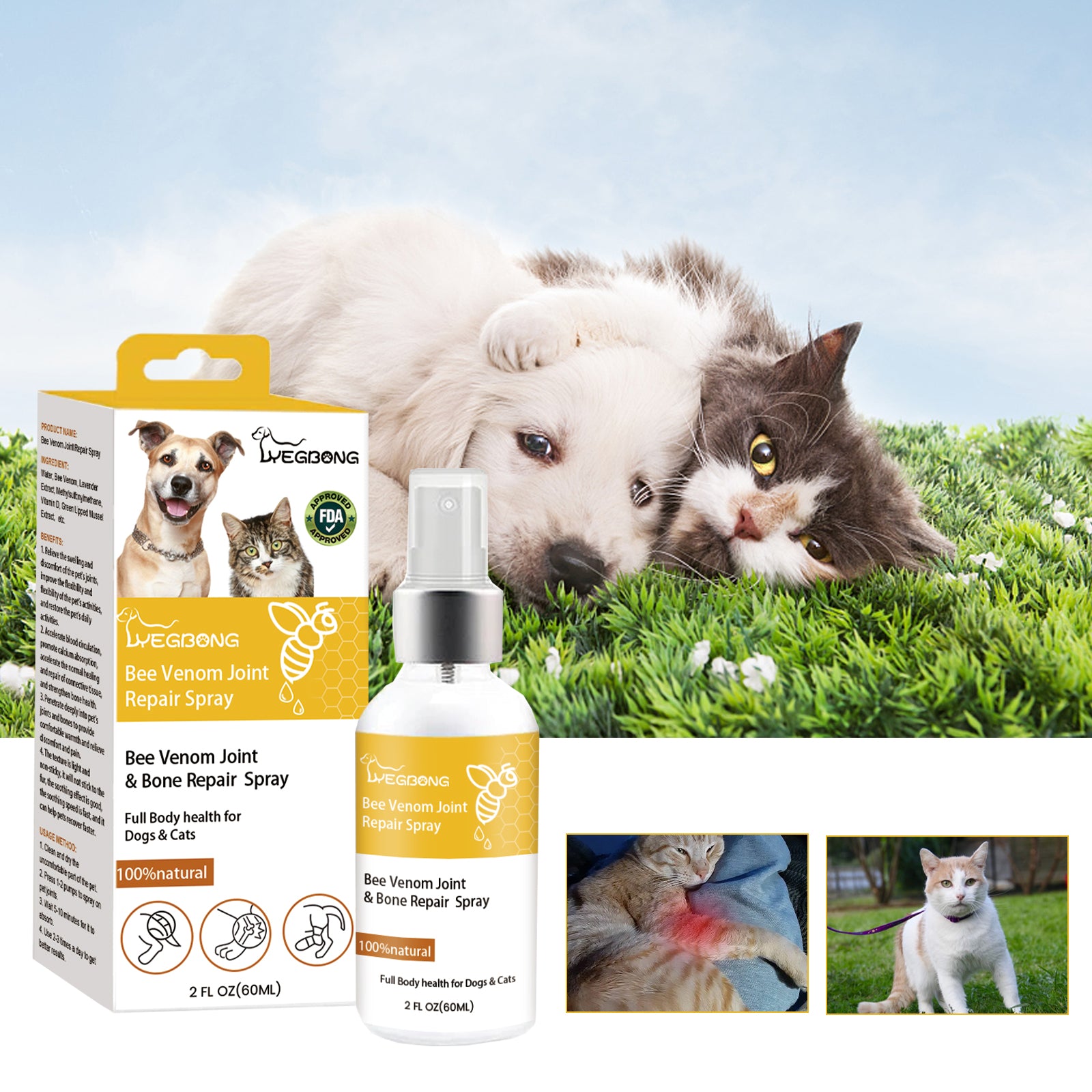 Yegbong Pet Joint Repair Spray, Cats And Dogs Relieve Body Joint Soreness Muscles And Bone Care Spray