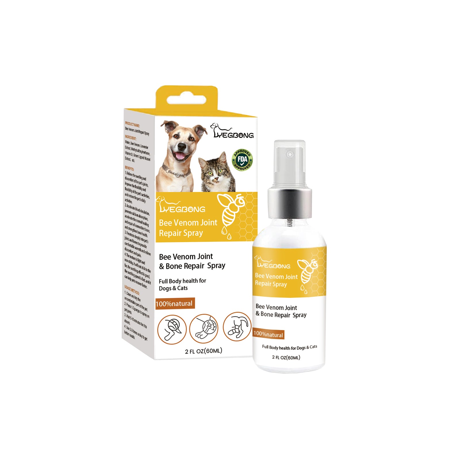 Yegbong Pet Joint Repair Spray, Cats And Dogs Relieve Body Joint Soreness Muscles And Bone Care Spray