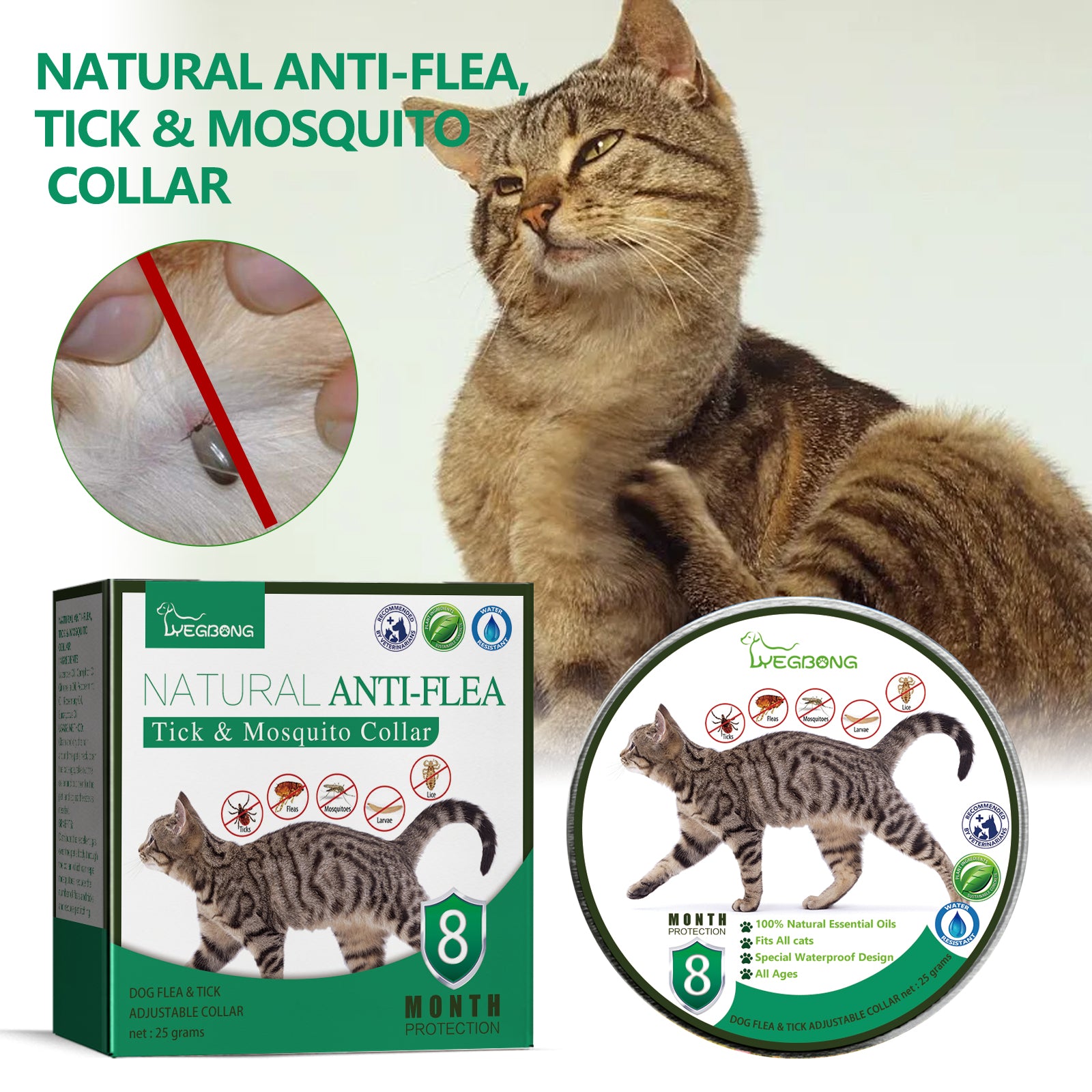 Yegbong Pet Deworming Collar, Flea Resistant Tick Resistant Pet Waterproof Adjustable Deworming Collar