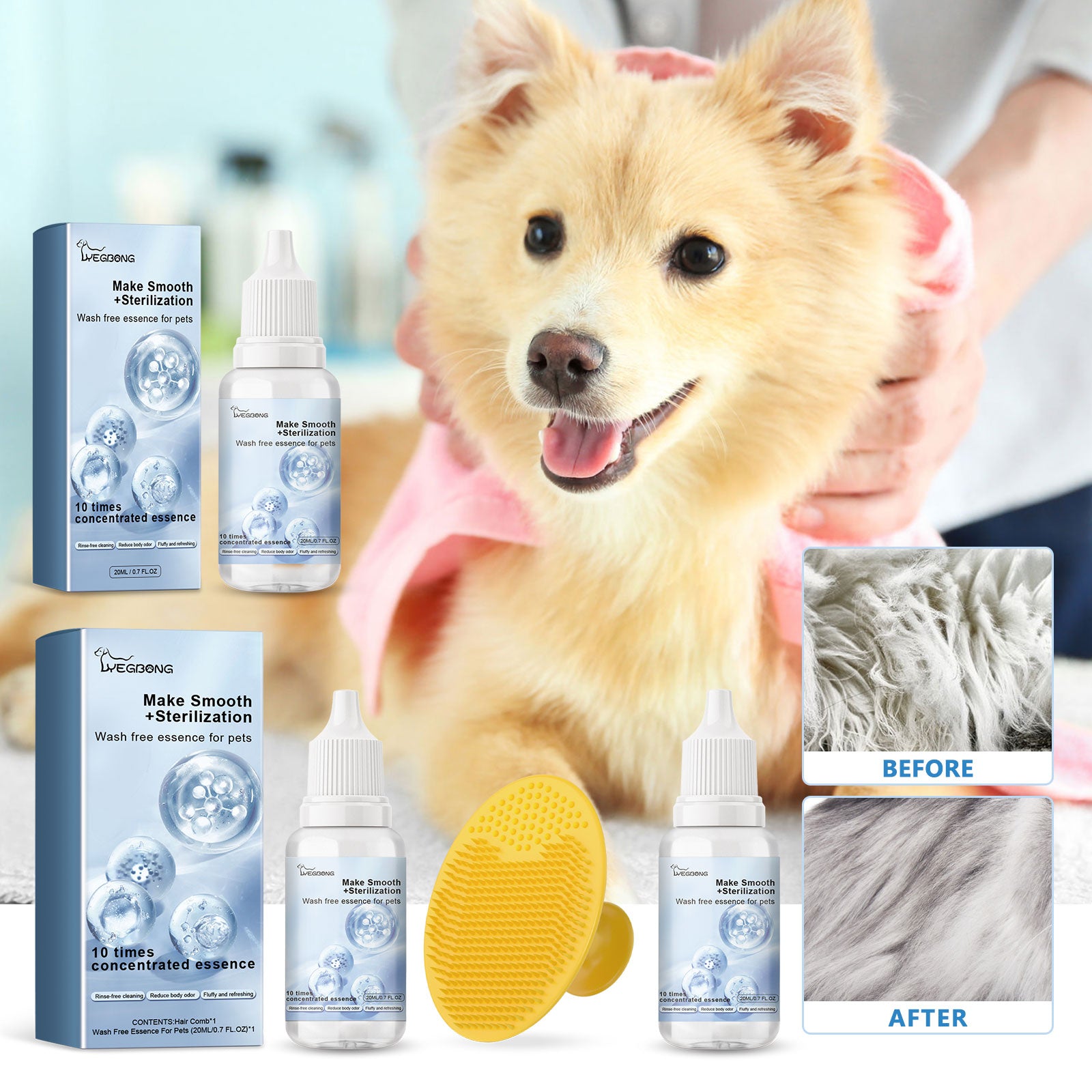 Yegbong Pet Leave-In Serum Set For Cats And Dogs To Clean Hair Fluffy, Soft And Fragrance Care Essence