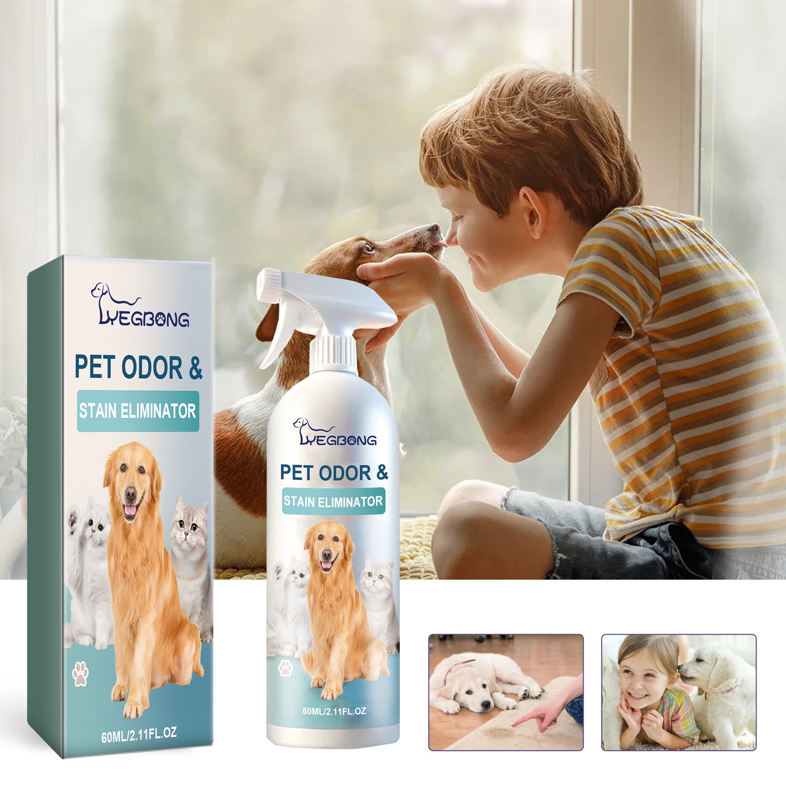 Yegbong Pet Odor & Stain Eliminator, Clean Dog And Cat Body Odor Feces Odor Removal Indoor Fresh Deodorizer