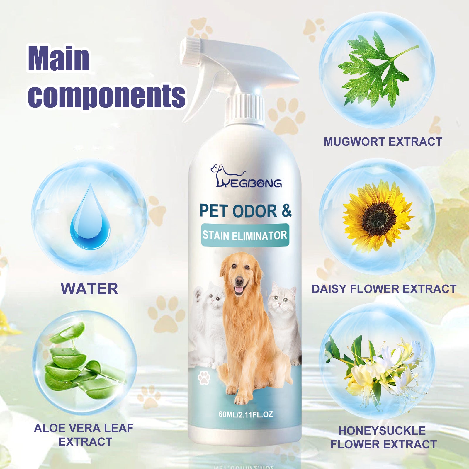 Yegbong Pet Odor & Stain Eliminator, Clean Dog And Cat Body Odor Feces Odor Removal Indoor Fresh Deodorizer
