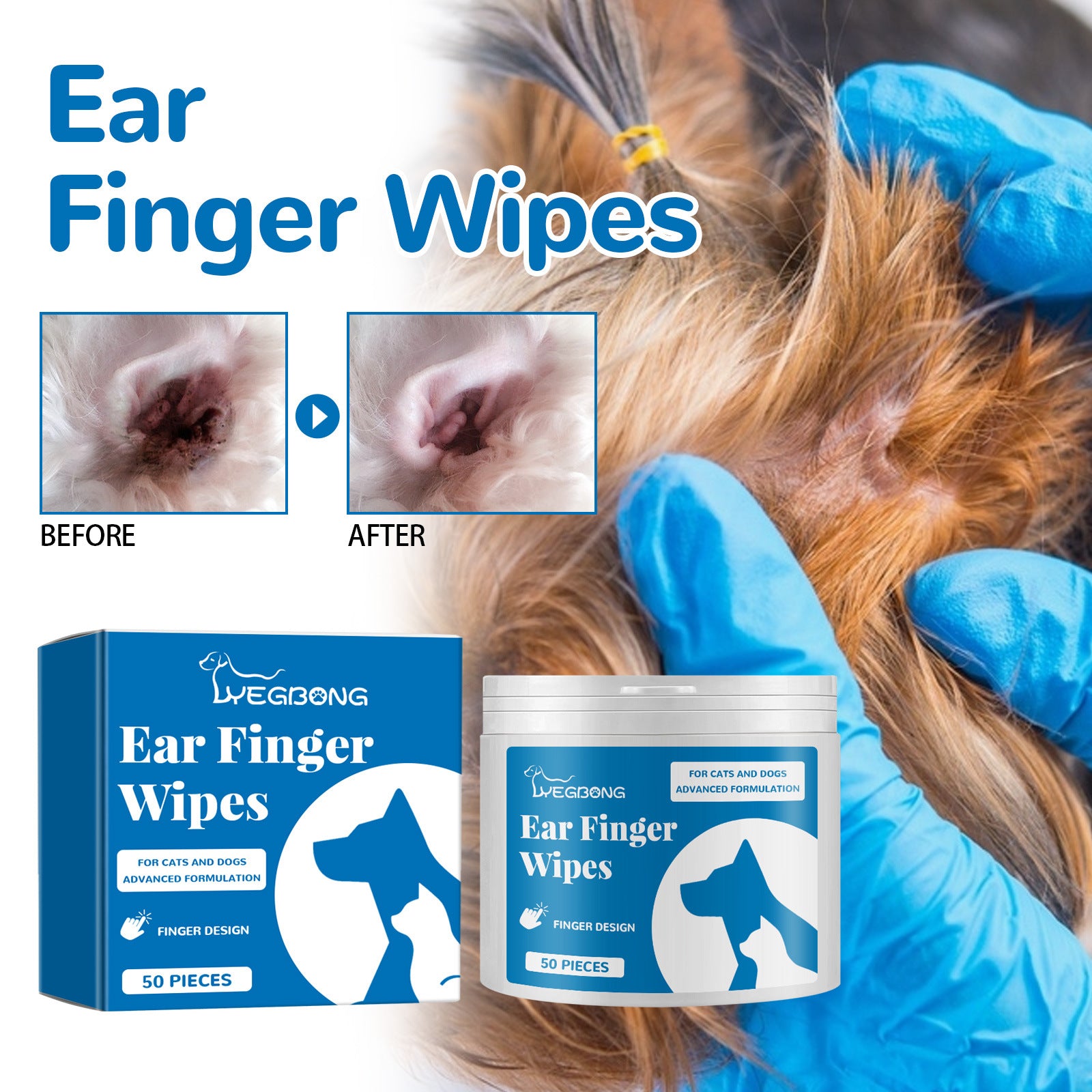 Yegbong Pet Finger Wipes, Ear Care Finger Cover Ear Wax Ear Mite Cleaning Care