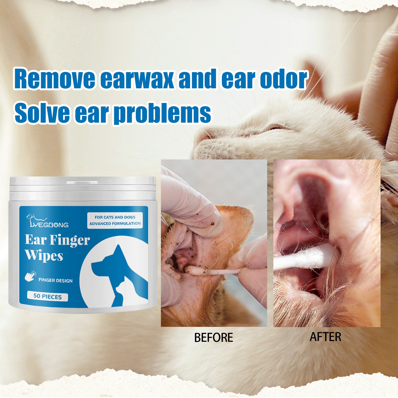 Yegbong Pet Finger Wipes, Ear Care Finger Cover Ear Wax Ear Mite Cleaning Care