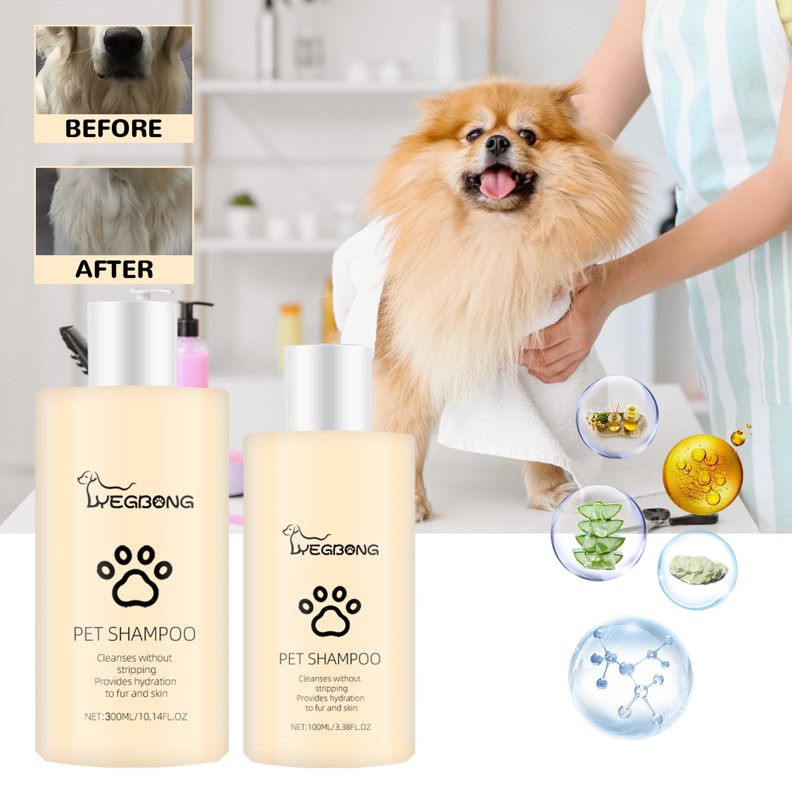 Yegbong Pet Shampoo, Gentle Cleansing Of Pet Cat And Dog Hair With Smooth Unknotted Shampoo