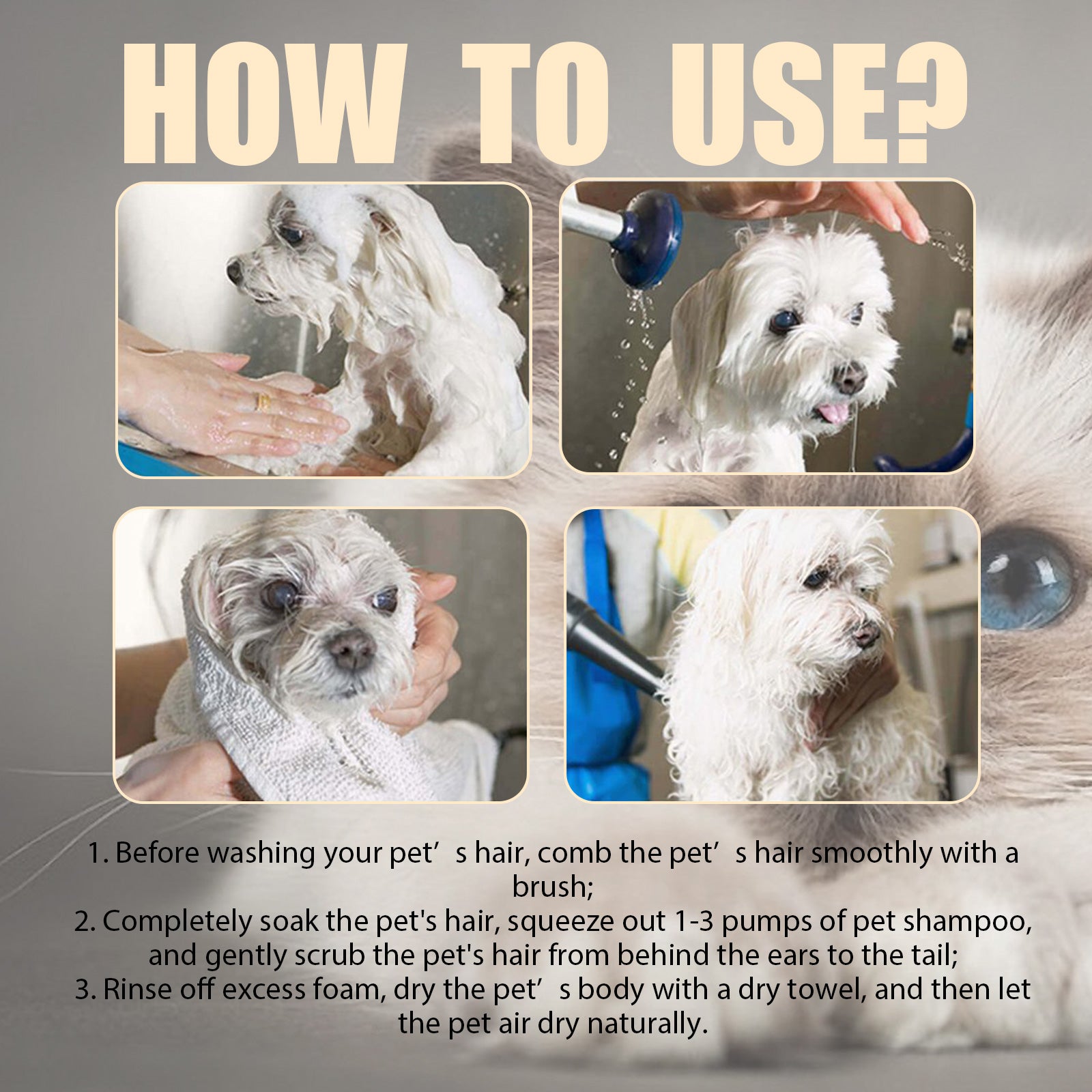 Yegbong Pet Shampoo, Gentle Cleansing Of Pet Cat And Dog Hair With Smooth Unknotted Shampoo