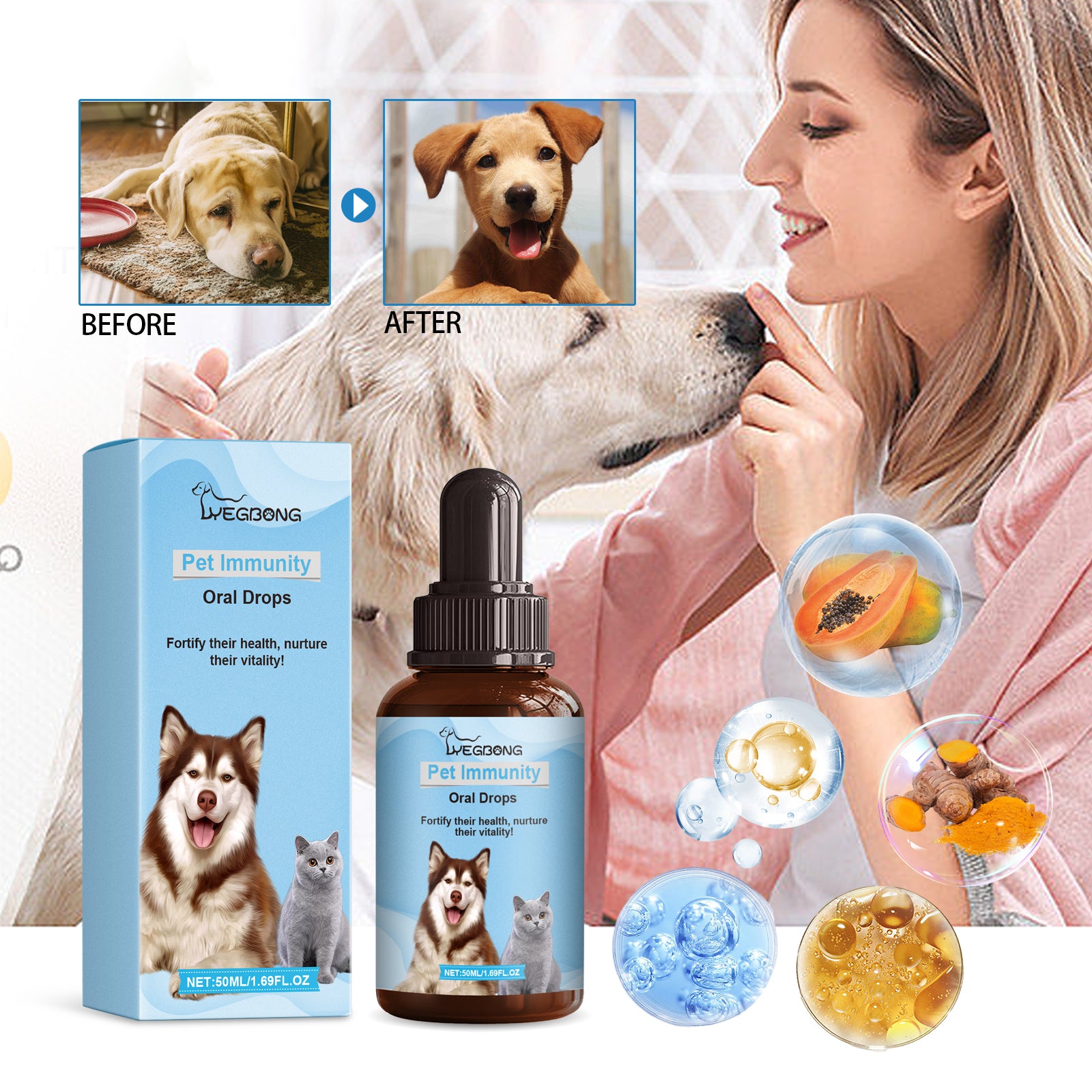 Yegbong Pet Immune Oral Drops, Special Nutritional And Immune Health Drops For Cats And Dogs