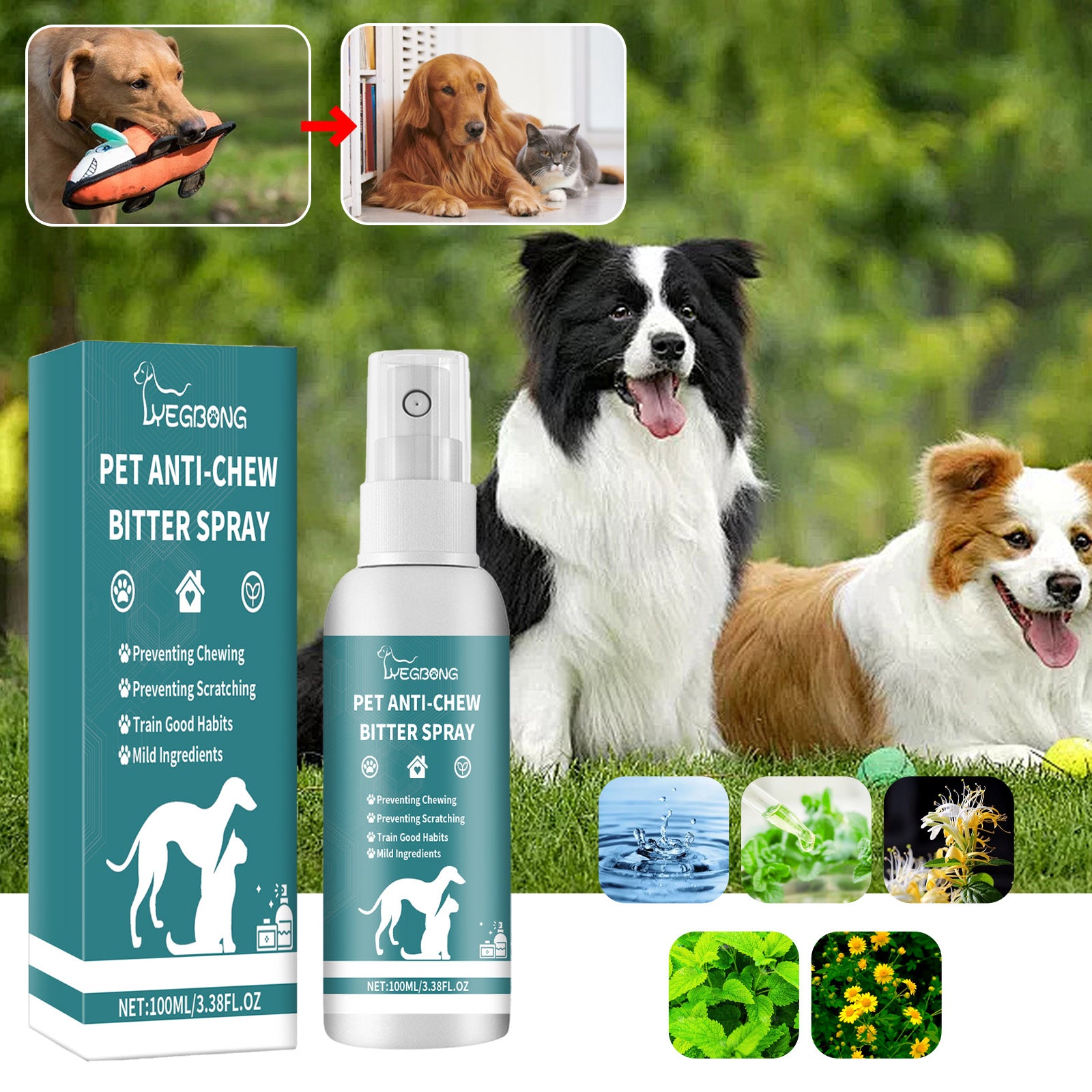 Yegbong Corrective Chewing Spray For Pets, Anti-Cat/Dog Scratching Sofa Chewing Pet Behavior Modification Spray