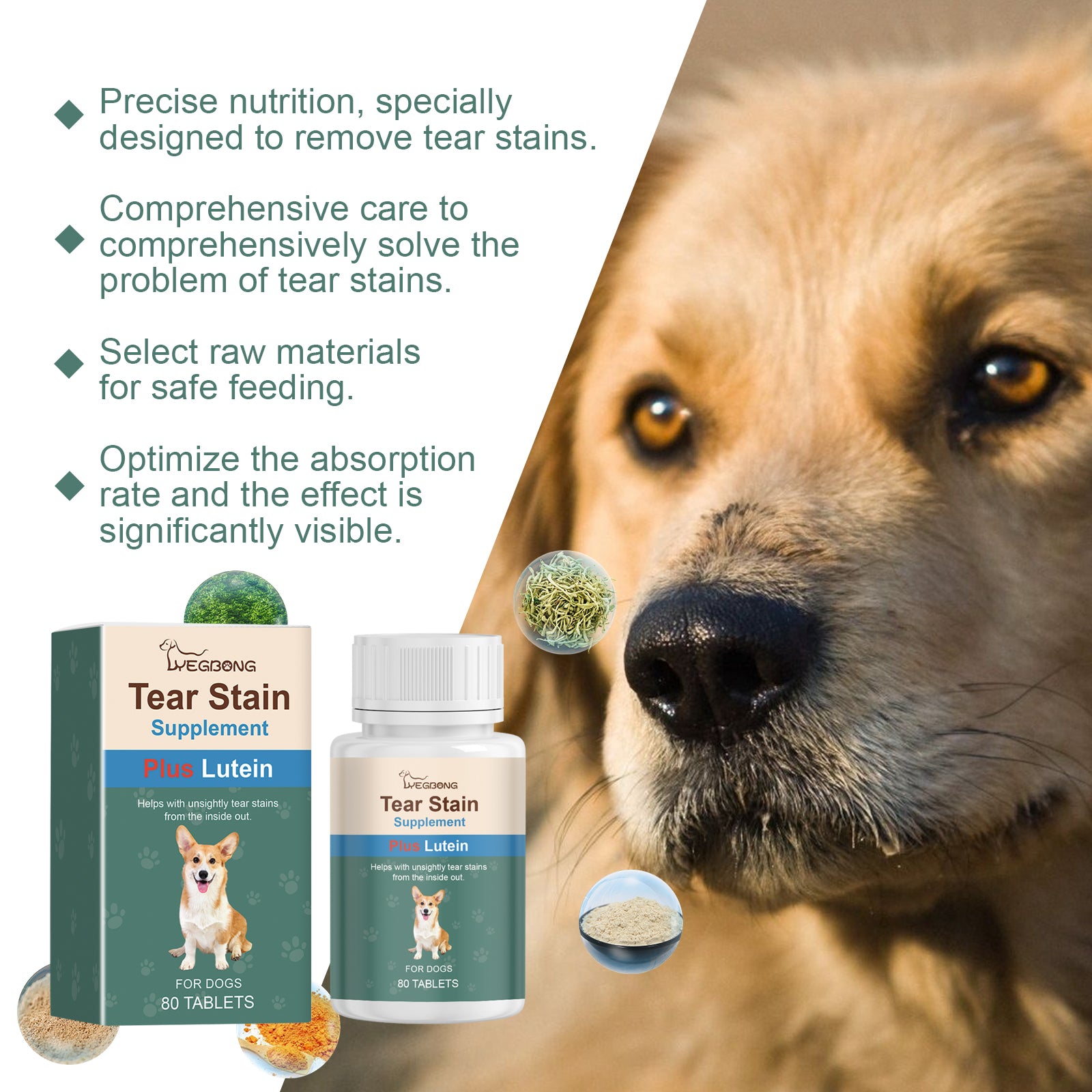 Yegbong Tear-Stained Eye Care Tablet For Dogs To Gently Clean Tear-Stained Eye Stains For Pet Dogs