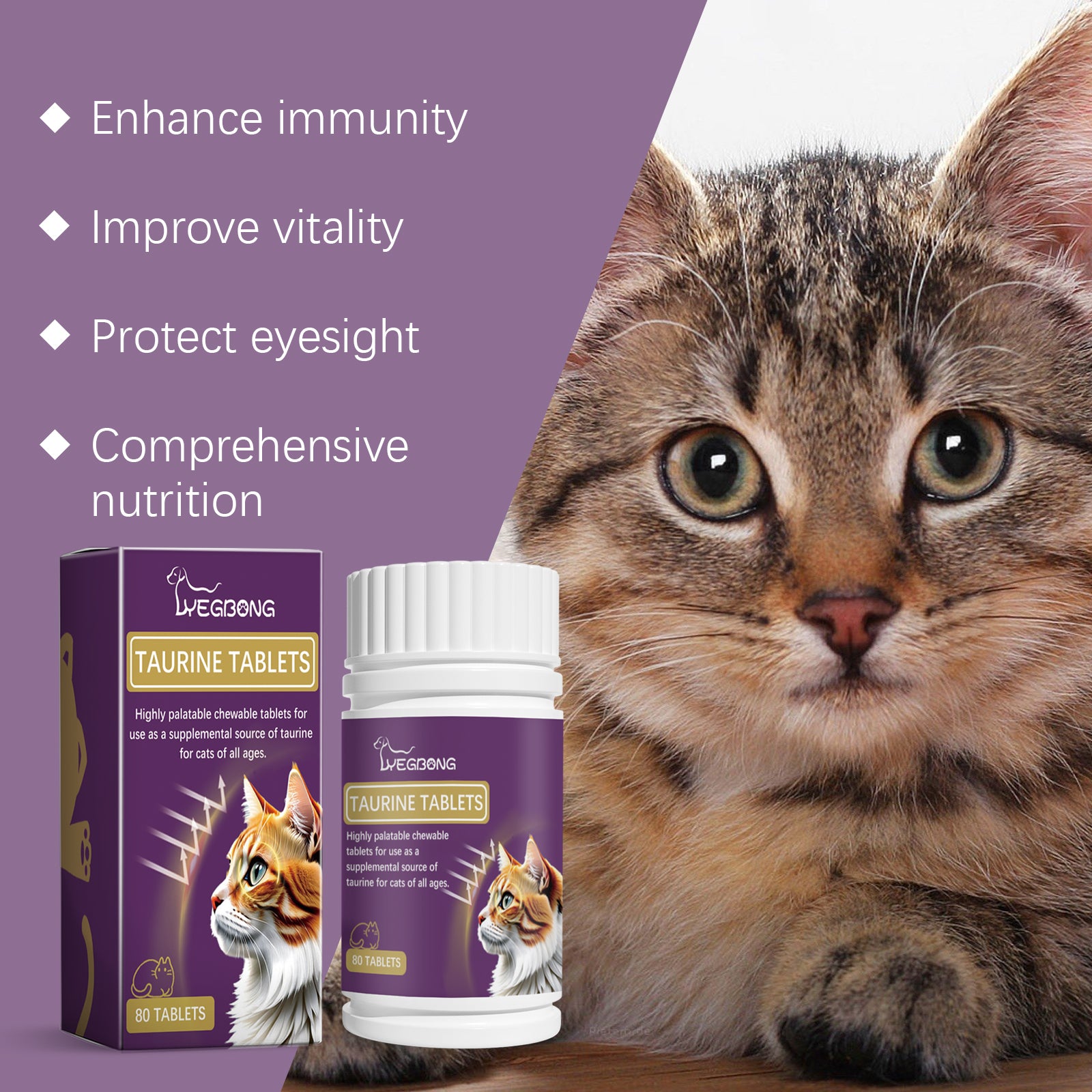 Yegbong Compound Taurine Tablets For Cats Nutritional Supplement Multi-Dimensional Taurine Tablets For Cats