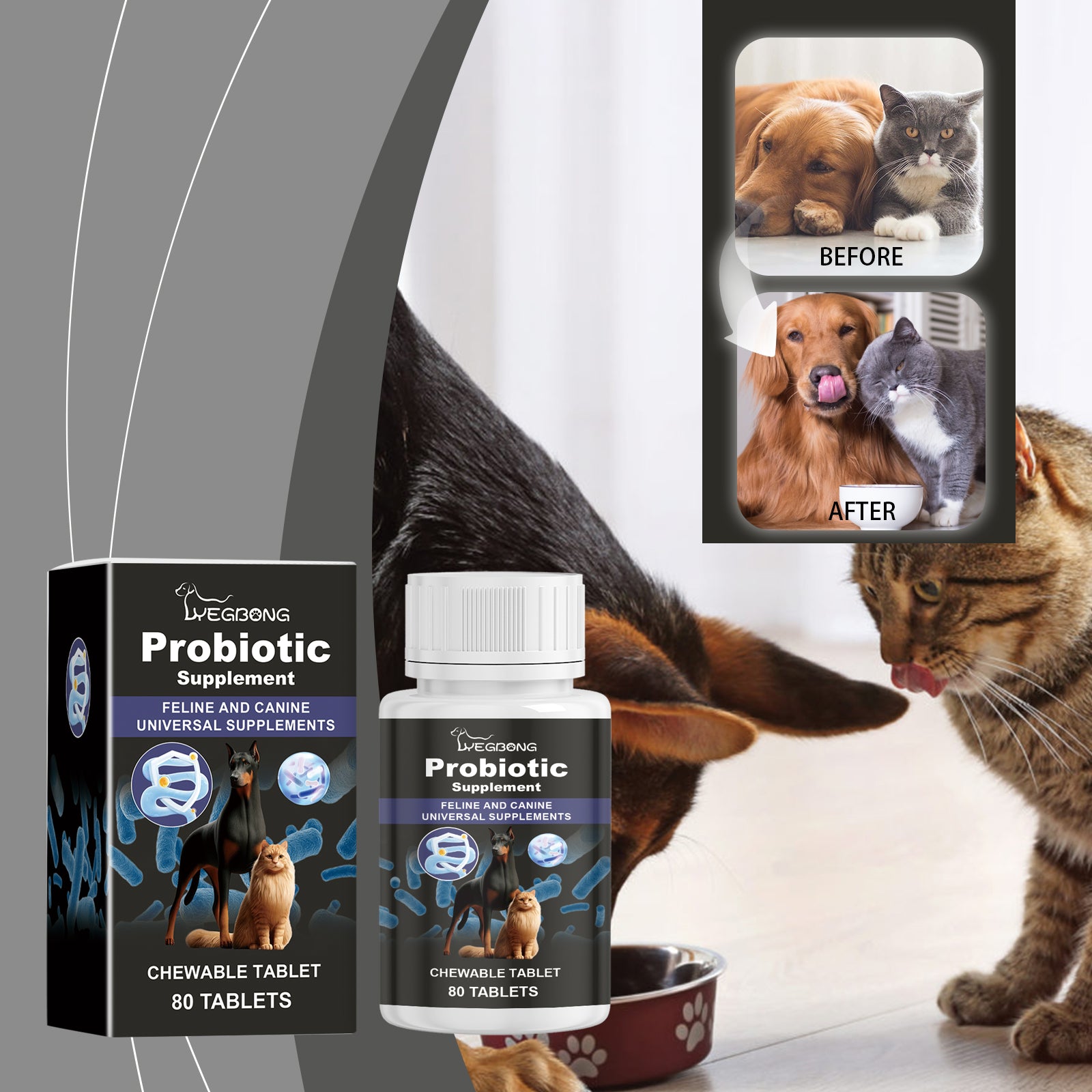 Yegbong Cats And Dogs General Compound Probiotic Tablets, Pets Absorb Nutrition Supplement Tablets Dog And Cat Nutrition