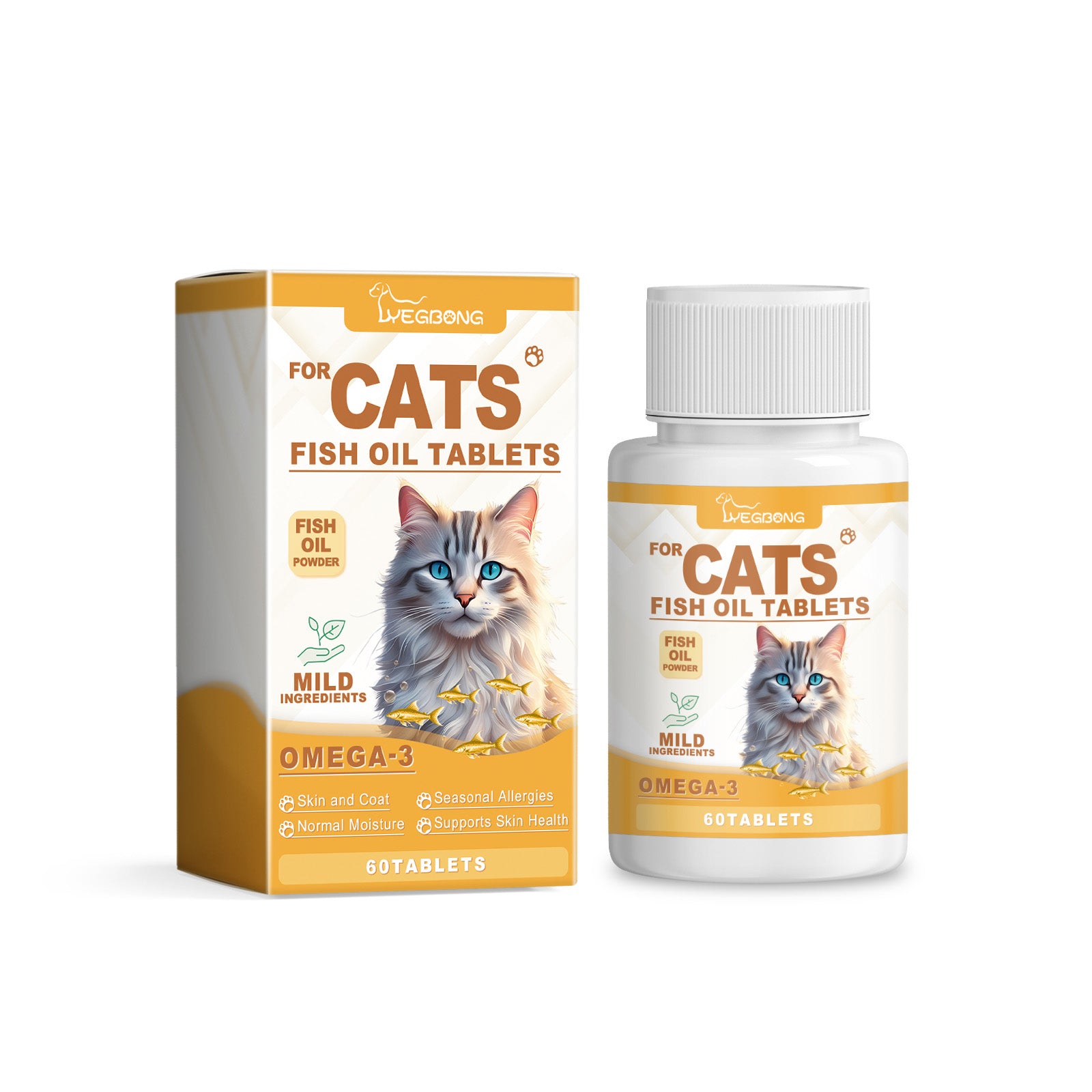 Yegbong Cat Care With Multi-Dimensional Fish Oil Tablets Cat Care Vitamin Moisturizing Skin Fish Oil Care Tablets