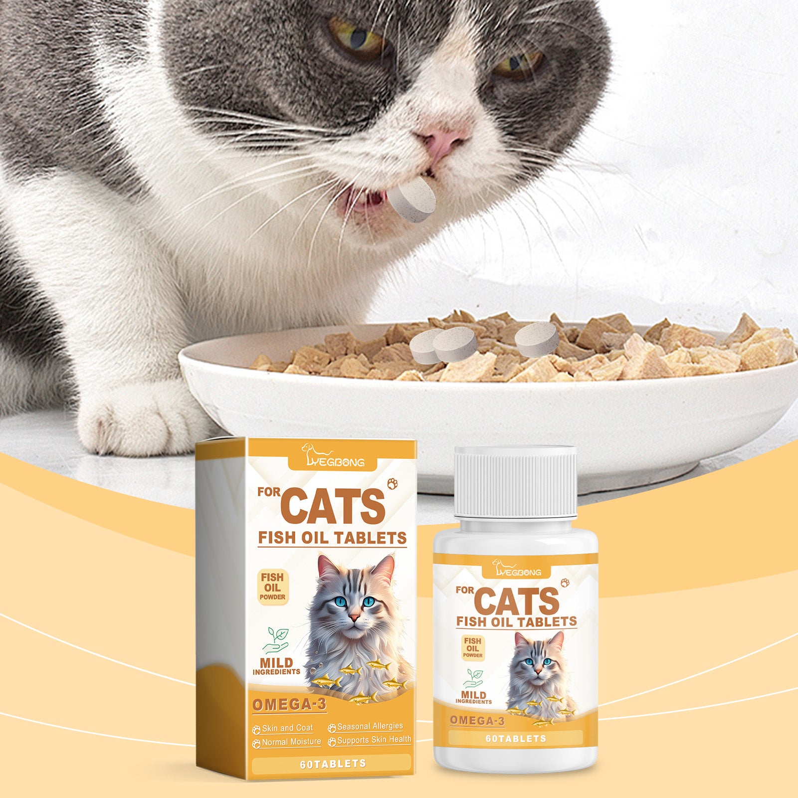Yegbong Cat Care With Multi-Dimensional Fish Oil Tablets Cat Care Vitamin Moisturizing Skin Fish Oil Care Tablets
