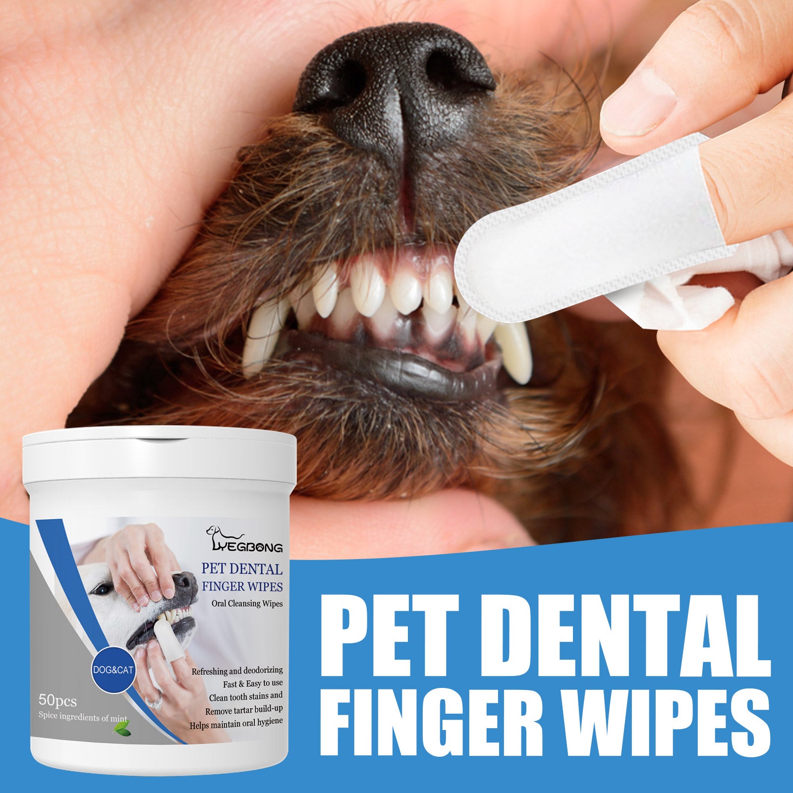 Yegbong Pet Dental Finger Wipes, Bad Breath Tartar Teeth Yellow Dog Clean Mouth Care Finger Cover